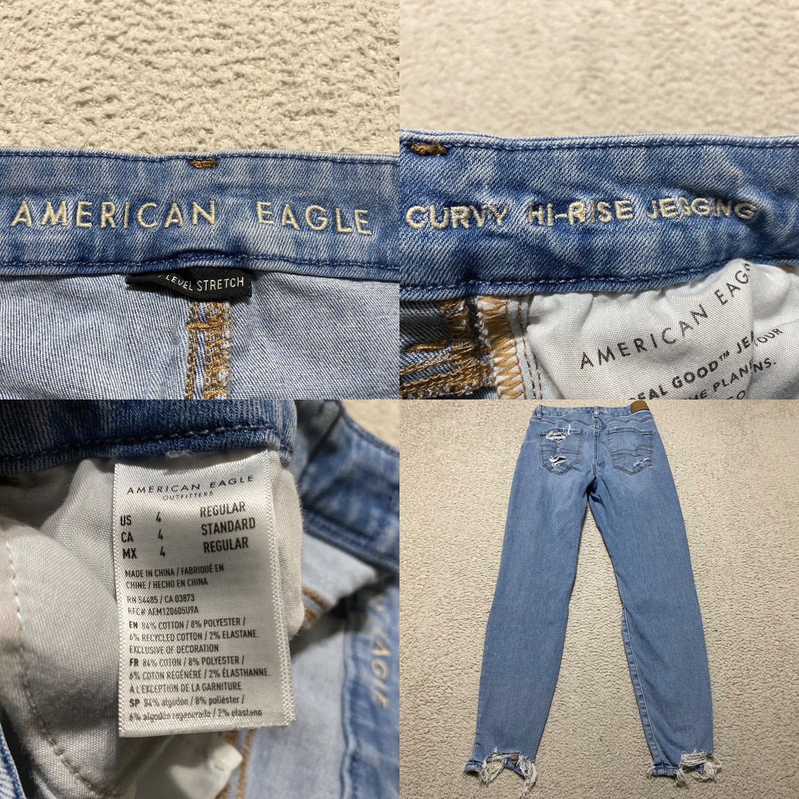 American Eagle Outfitters American Eagle Jeans Womens 4 Blue Denim High Rise Jegging Medium Wash Distress Size 27" / US 4 / IT 40 - 8 Thumbnail