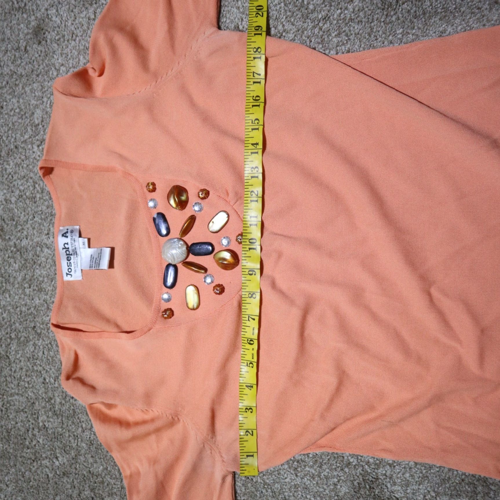 Vintage Joseph A. Peach Stretch Shirt Top Rhinestone Solid Half Sleeve Adult Women XL Orange Size XL / US 12-14 / IT 48-50 - 5 Thumbnail