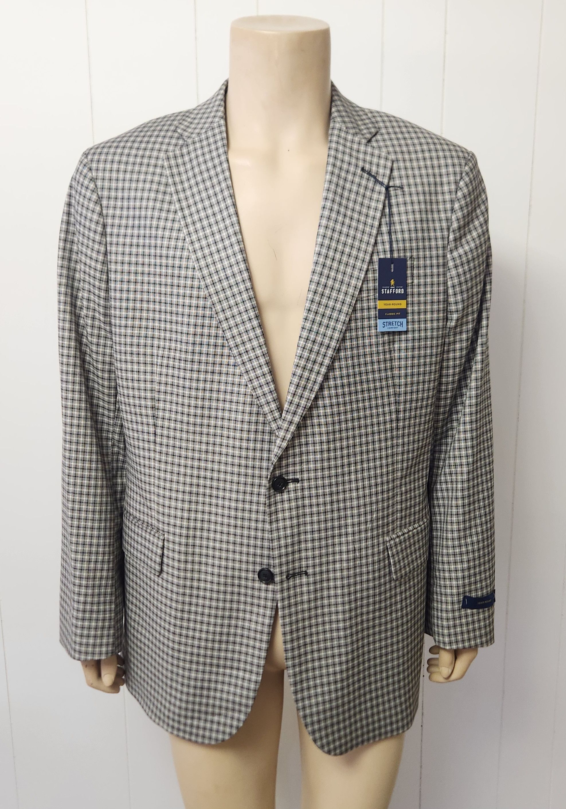 NWT Stafford sport coat 46R men's black white check
