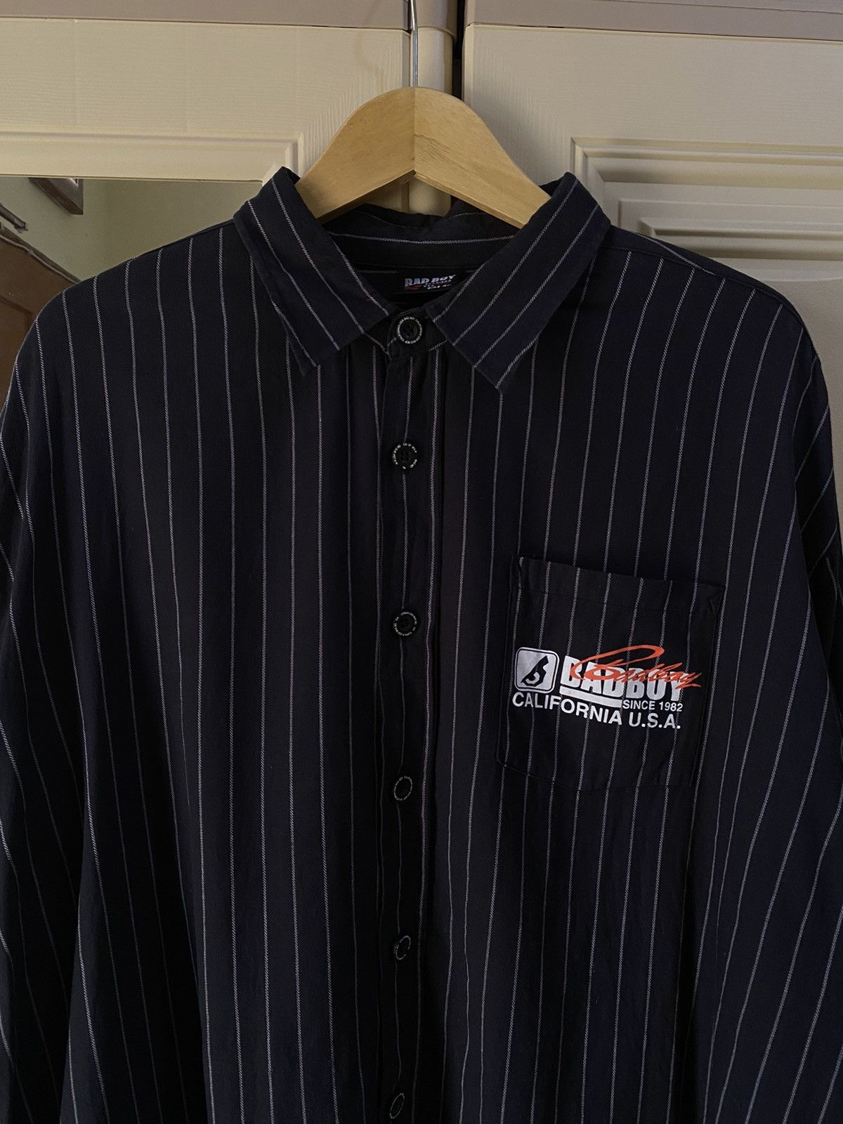 If Six Was Nine 2000s BADBOY CALIFORNIA USA STRIPE BUTTON UP SHIRT - LGB Size US XXL / EU 58 / 5 - 2 Thumbnail