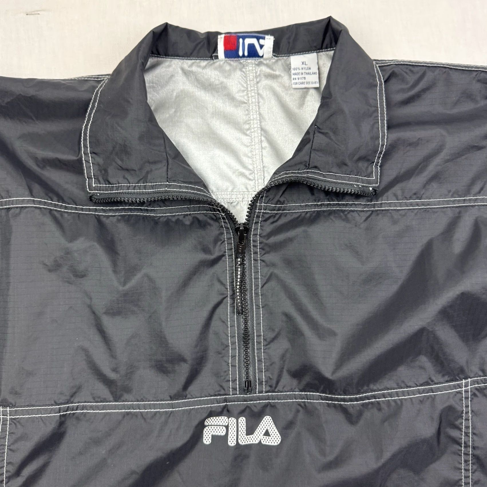 Fila VINTAGE FILA Windbreaker Jacket Mens XL Black Nylon Zip 90s Y2K Hipster Quarter Zip Size US XL / EU 56 / 4 - 2 Thumbnail