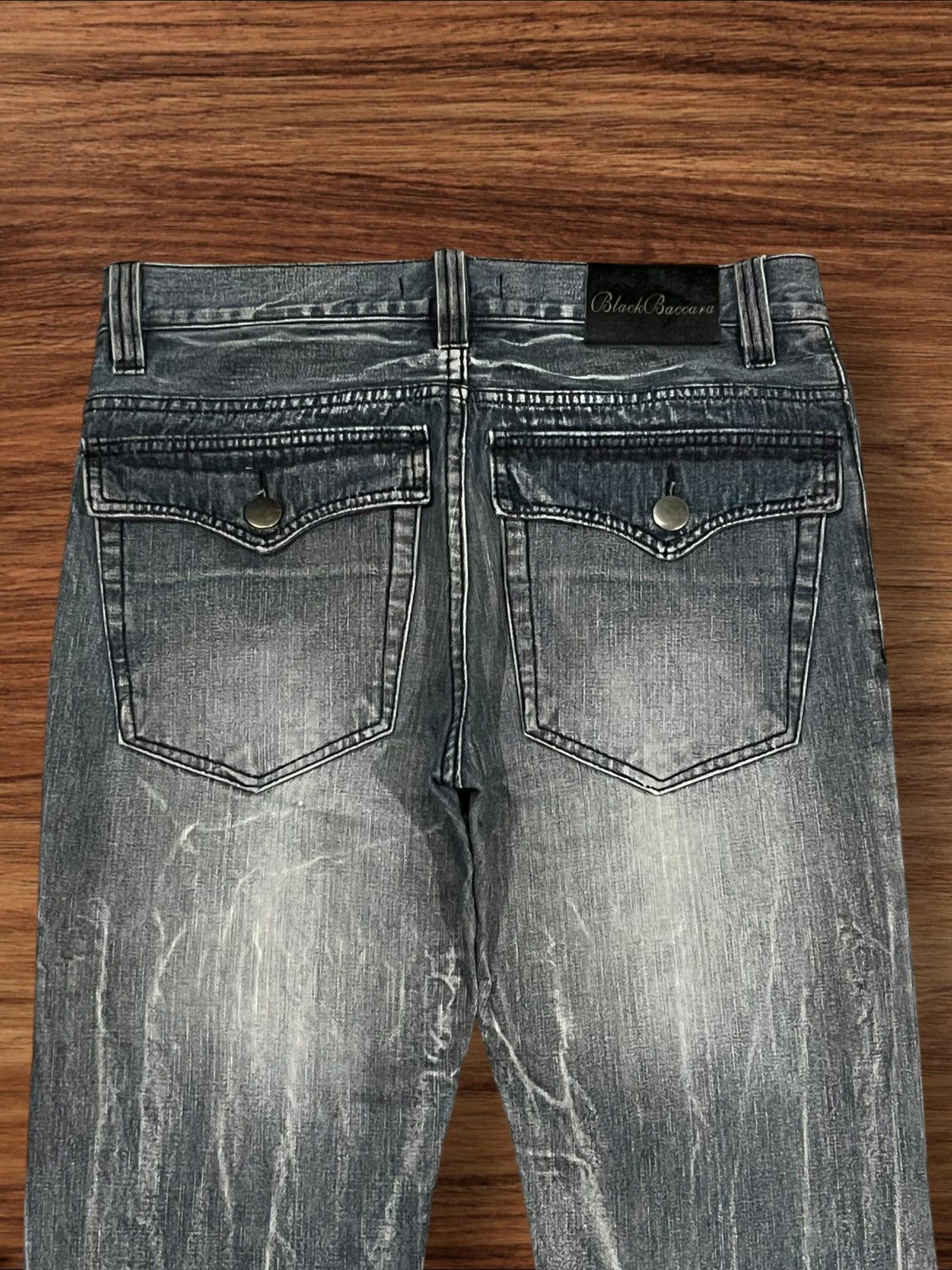 Japanese Brand × Tornado Mart Black Bacarra Y2K Distressed Whiskering Grunge Flare Jeans Size US 30 / EU 46 - 7 Thumbnail