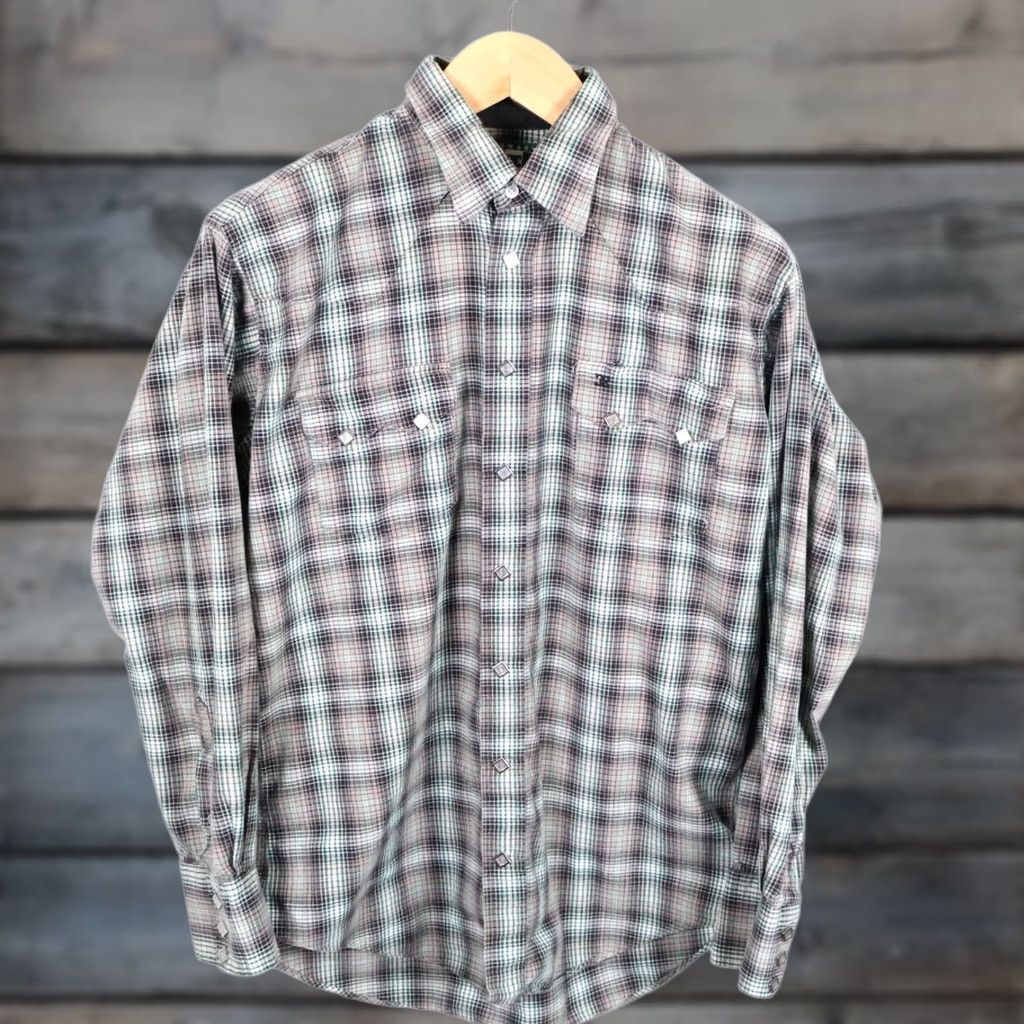 Vintage VINTAGE Cowboy Equipment Gray Green Plaid Diamond Pearl Snap Western Shirt Mens L Size US L / EU 52-54 / 3 - 1 Thumbnail