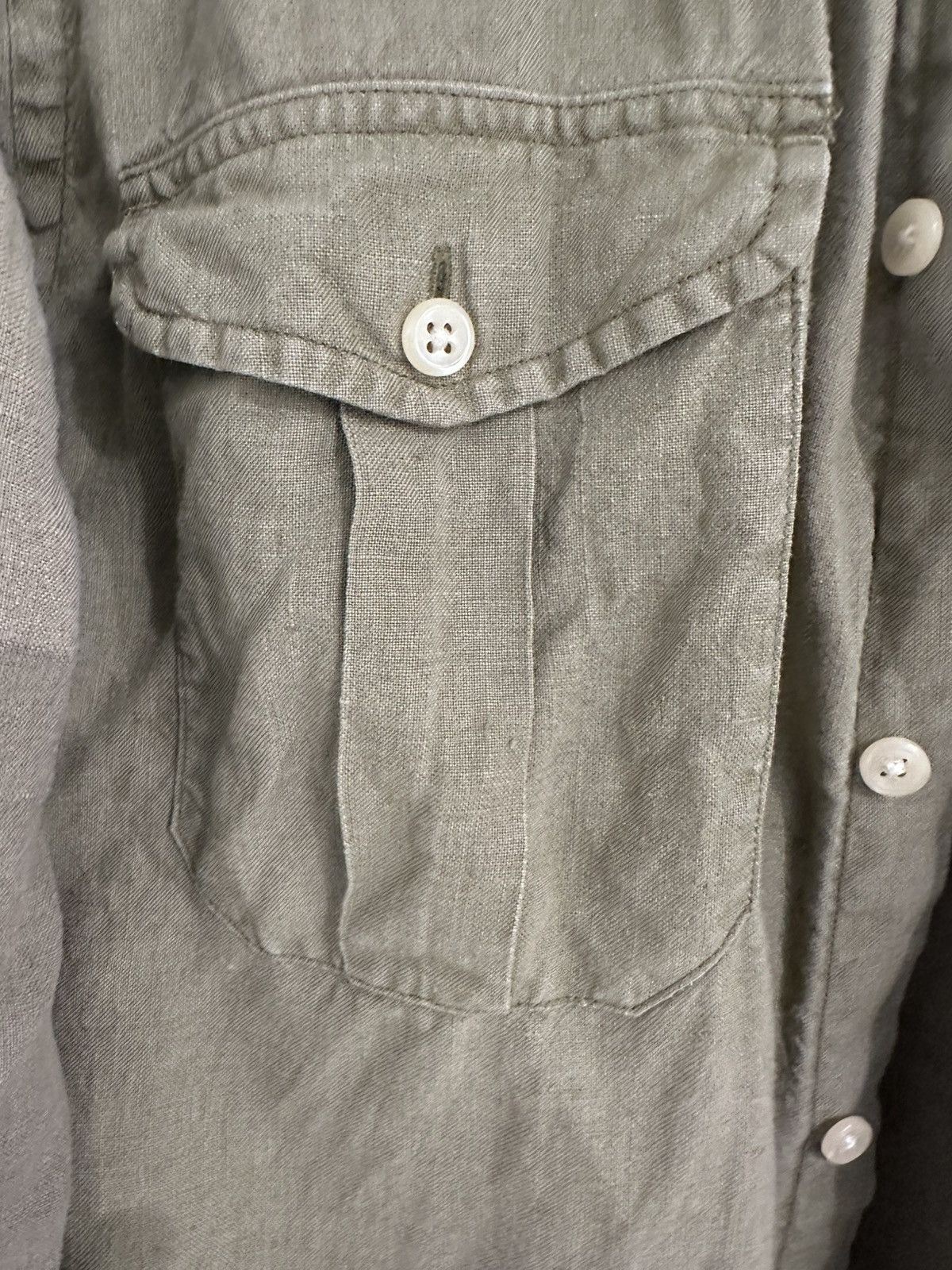 J.Crew Jcrew Olive Linen button up Size US L / EU 52-54 / 3 - 3 Thumbnail