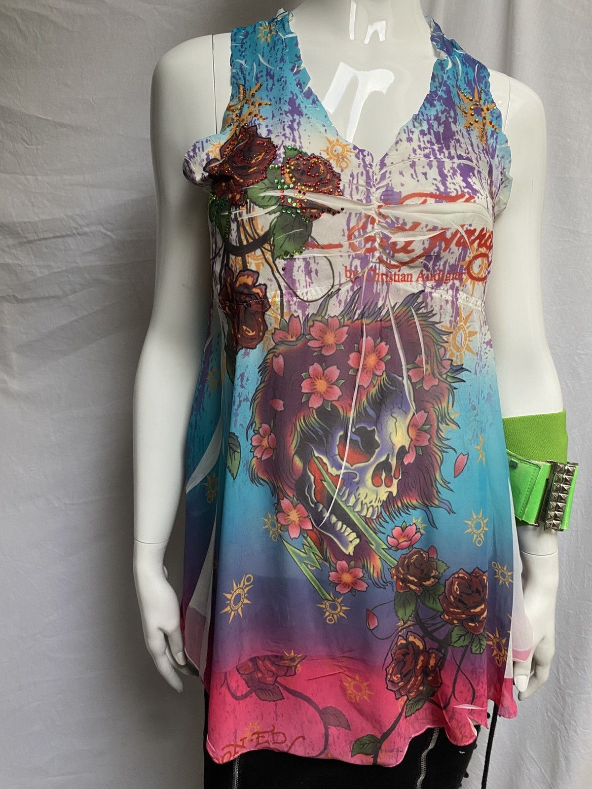 Ed Hardy 2010s sleeveless structured Ed Hardy mesh blouse Size S / US 4 / IT 40 - 3 Thumbnail