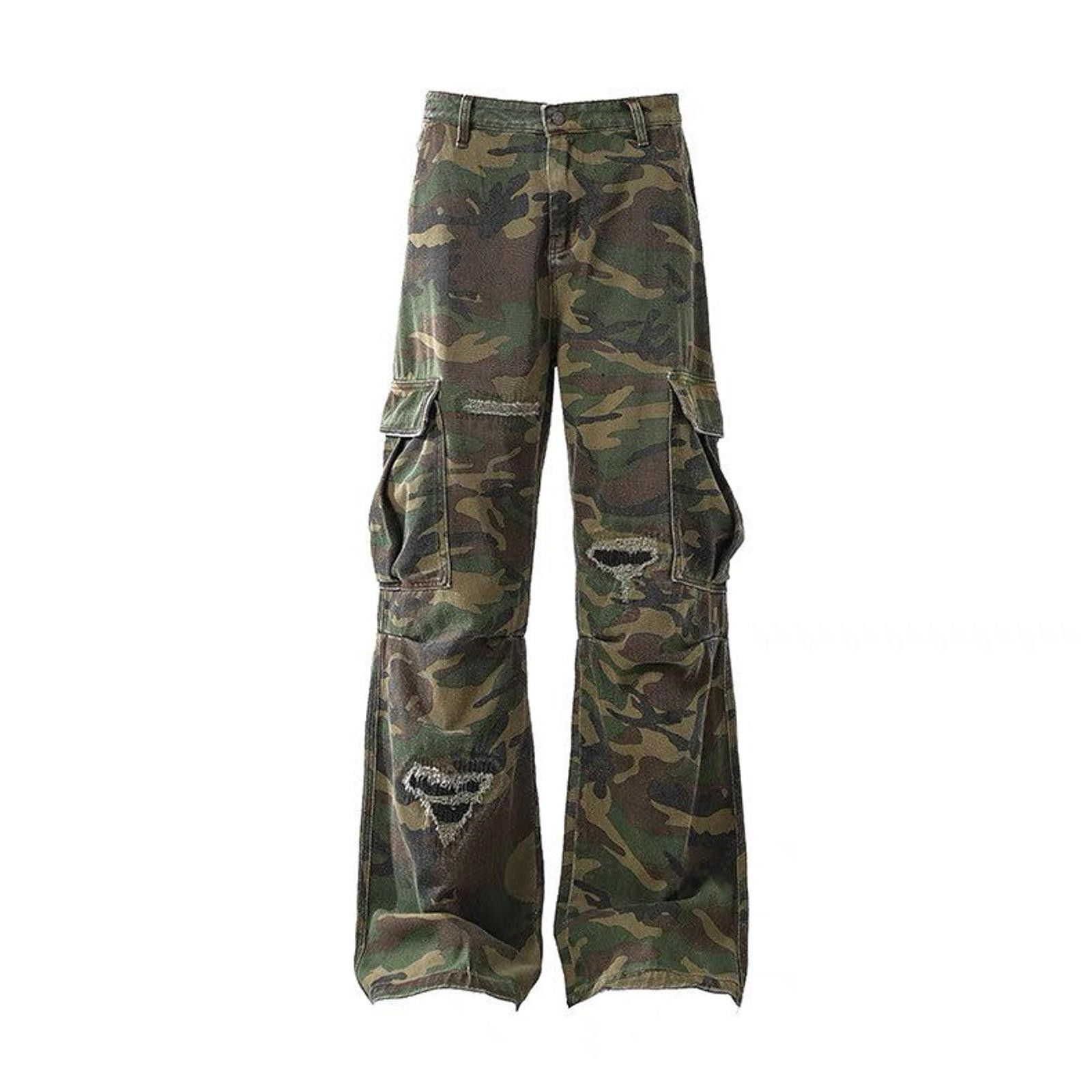 Other Camo Distressed Cargo Stacked Pants, Wide Leg Flared Pants Size US 32 / EU 48 - 5 Thumbnail