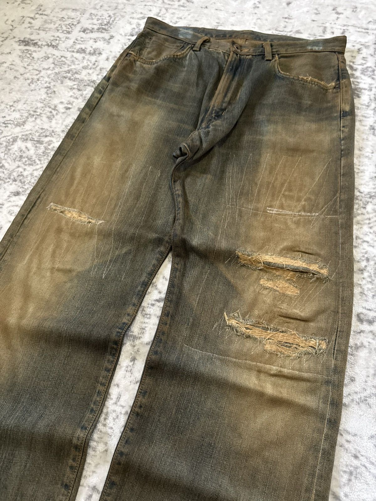 Edwin Vintage Edwin 505 Mud Wash Distressed Repaired Loose Jeans Size US 32 / EU 48 - 6 Thumbnail