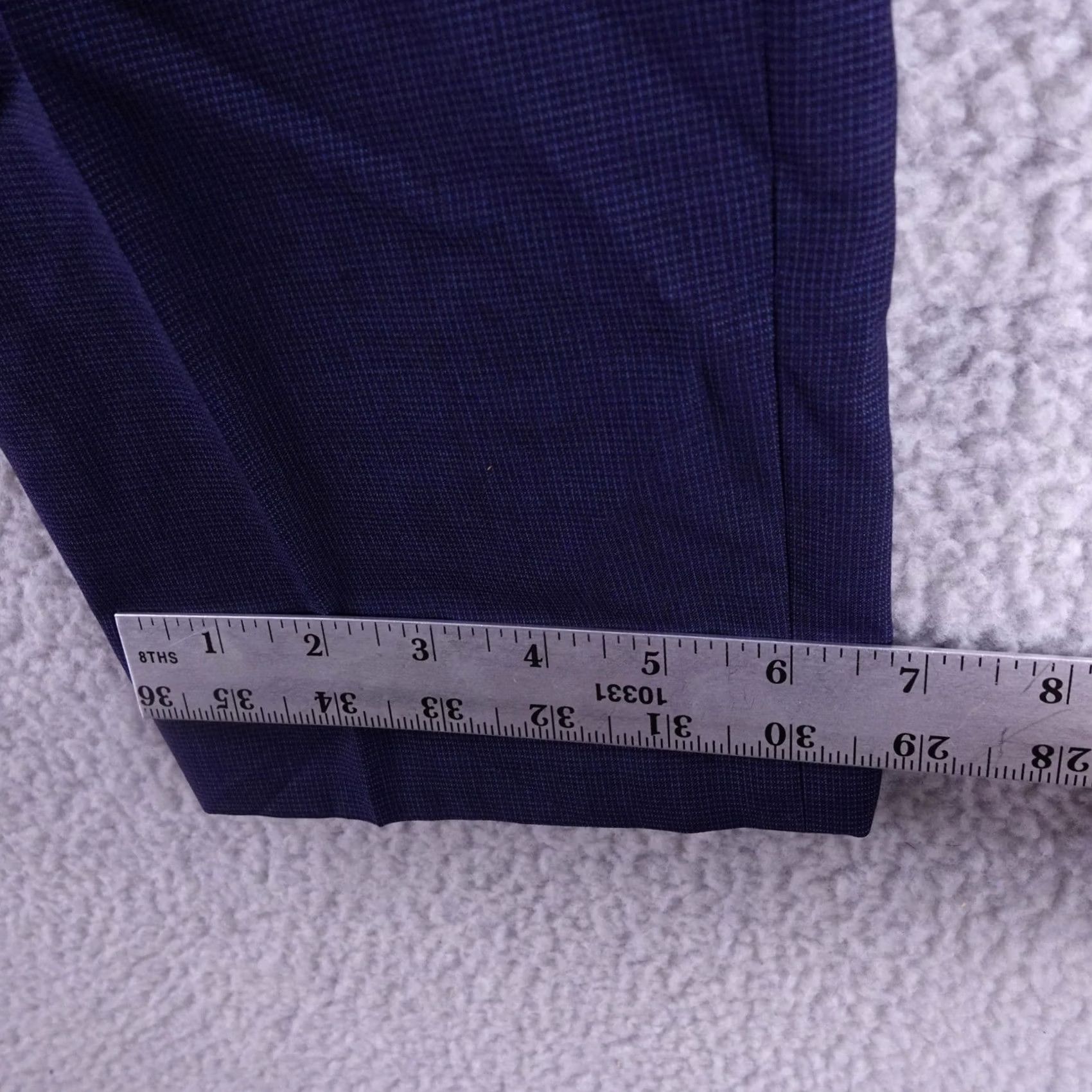 Z Zegna Z Zegna Pants Mens 34x31 Blue Purple Wool Blend Slim Fit Micro Check Dress Size US 35 - 7 Thumbnail
