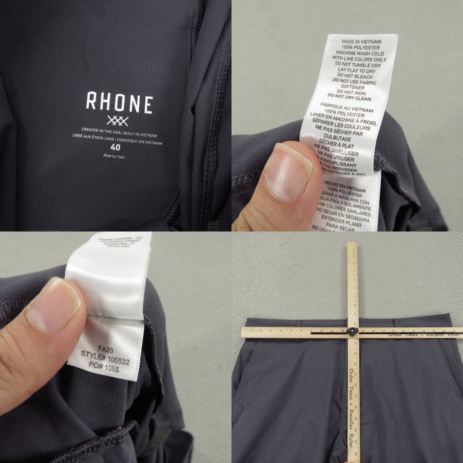 Rhone Rhone Pants Mens 40x30 Grey Commuter Slim Golf Stretch Performance Chinos Flex Size US 40 / EU 56 - 8 Thumbnail