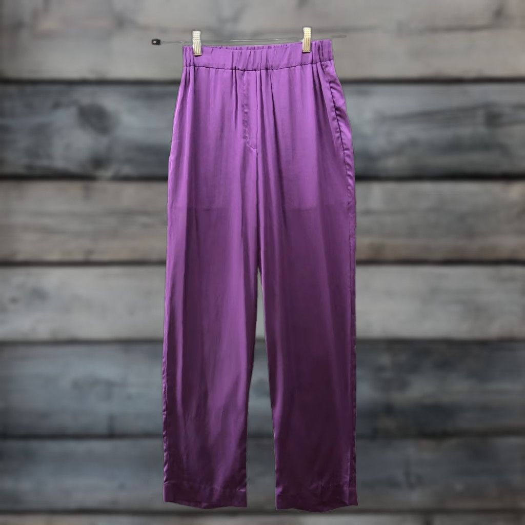 Vintage Montserrat NY Satin Lounge Pants Womens S Purple Pull On Pajama Size 28" / US 6 / IT 42 - 1 Thumbnail
