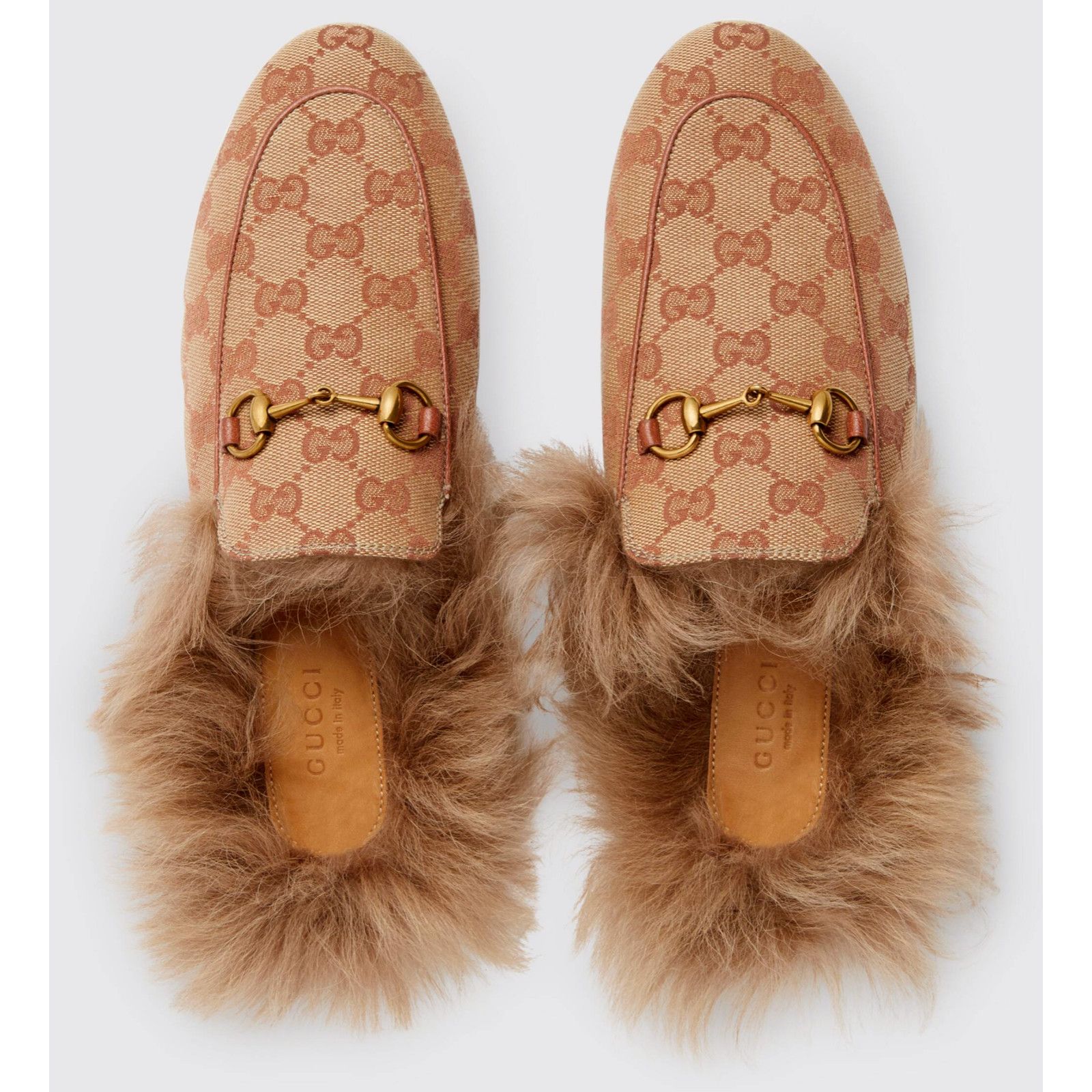 Gucci Princetown Beige Canvas Original GG Fur Loafer