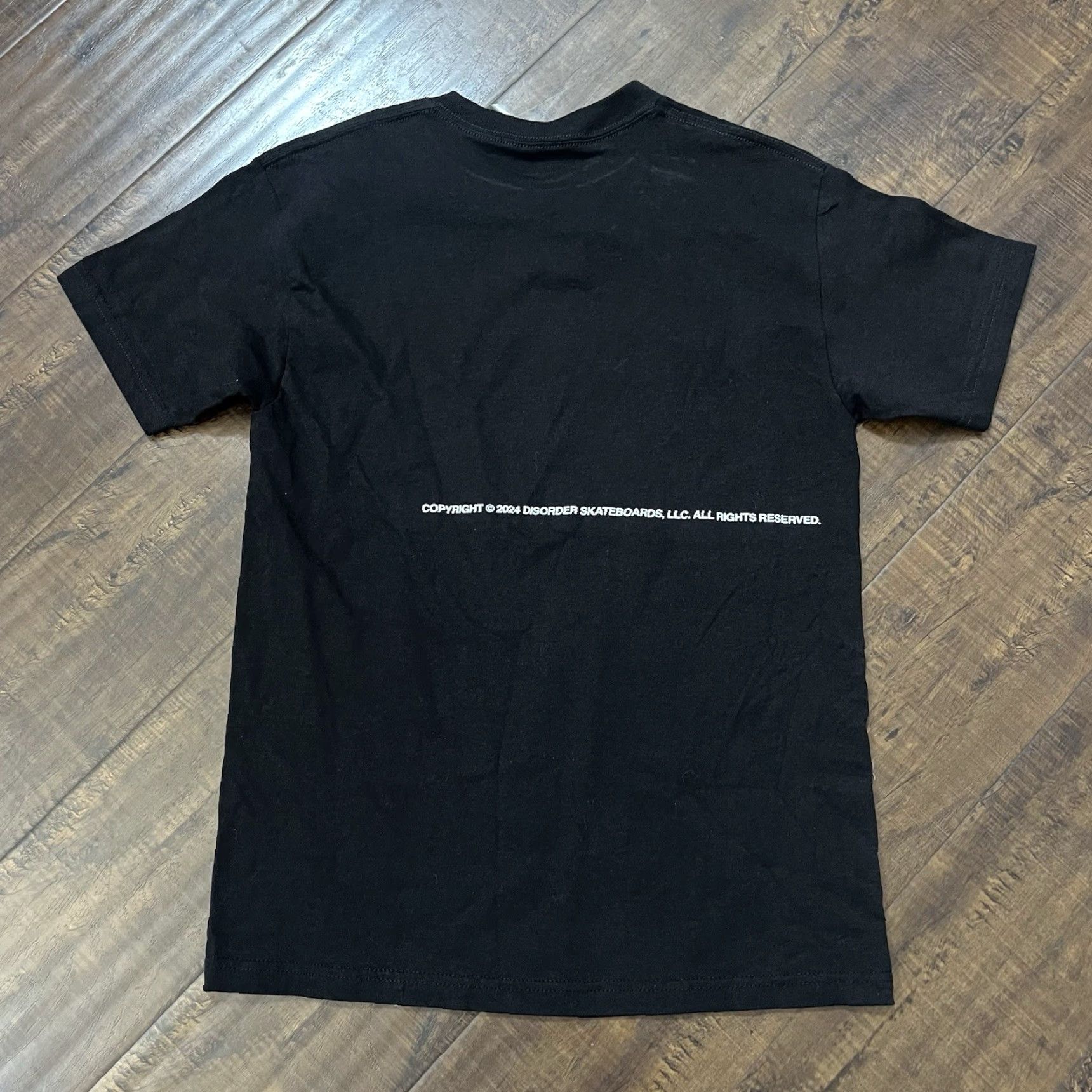 Vintage DISORDER SKATEBOARDS Graphic T-Shirt Mens Medium Black Nyjah Huston Skate Shirt Crew Neck Short Sleeve White/Black Accent Logo 90s / 2000s Style Men Size US M / EU 48-50 / 2 - 4 Thumbnail