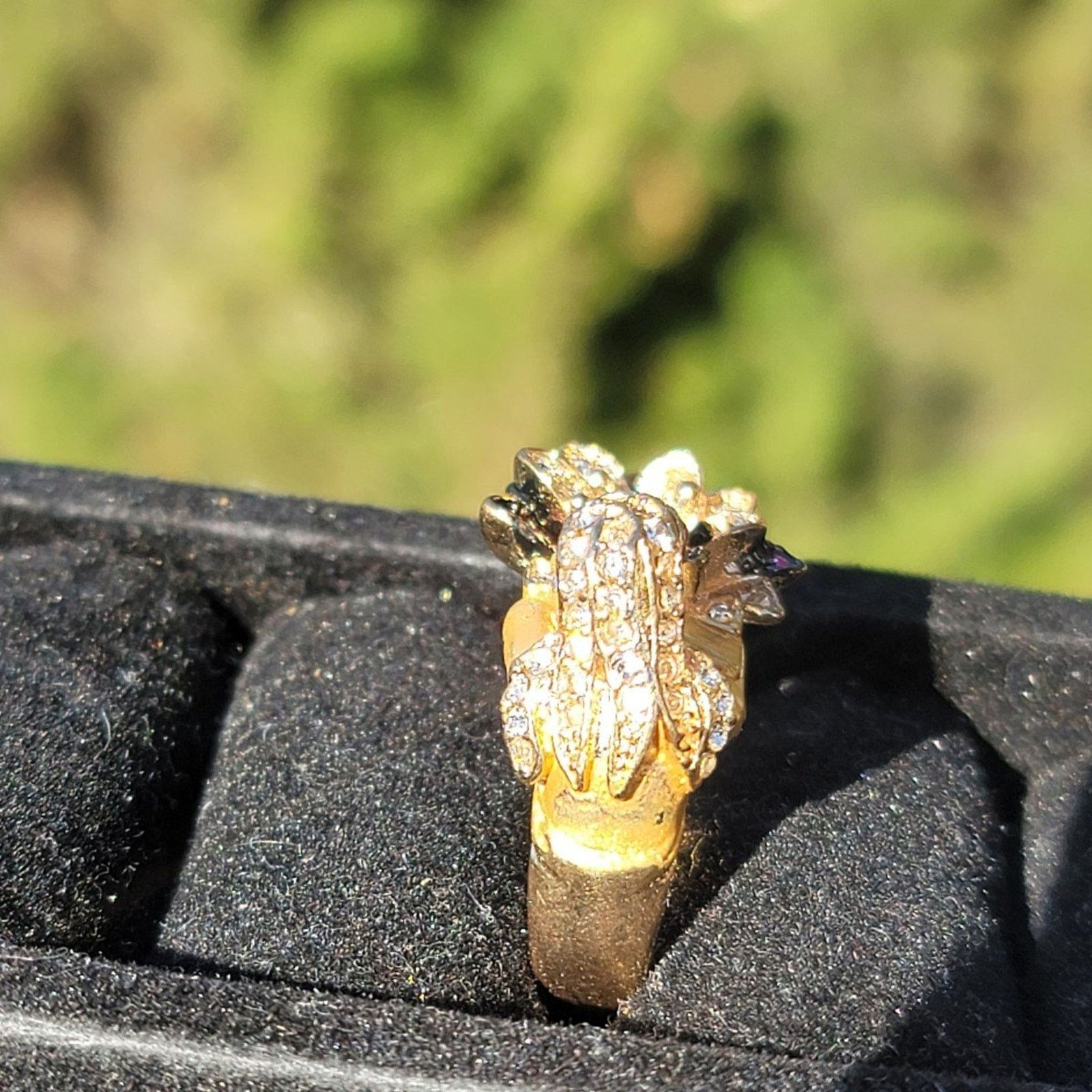 The Unbranded Brand Gold Tone Girl Flower Rhinestone Ring Size ONE SIZE - 6 Thumbnail