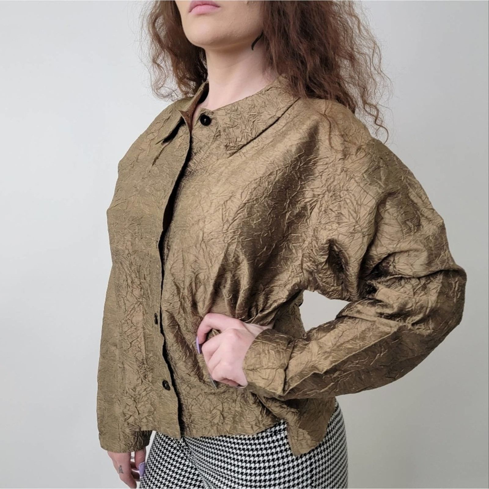 Orvis Vintage 90s Orvis Gold Ruffled Silk button Up Jacket - M Size M / US 6-8 / IT 42-44 - 6 Thumbnail