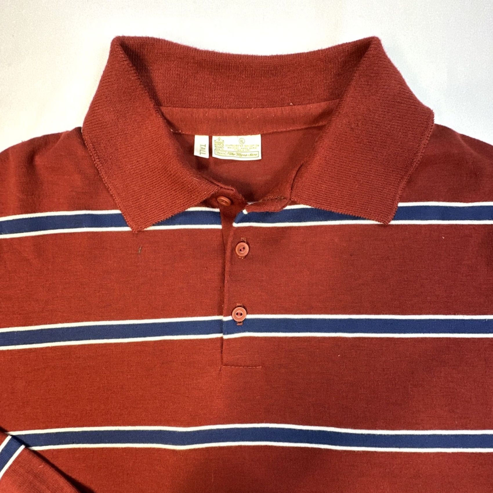 Sears VINTAGE Sears Men’s XL TALL XLT Kings Road L/S Polo Shirt Red Blue White Striped 80s Size US XL / EU 56 / 4 - 7 Thumbnail