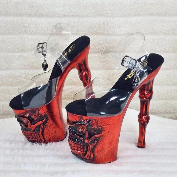 Other Rapture Clear Metallic Red Skull & Bones 8" High Heel Platfo Size US 7 / IT 37 - 3 Thumbnail