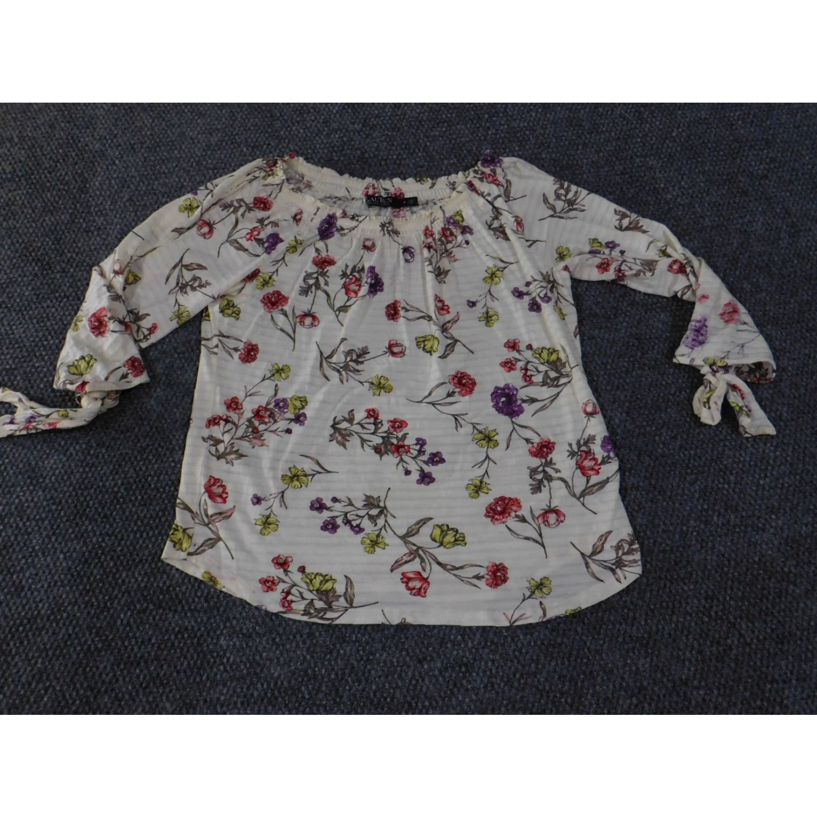 Ralph Lauren Lauren Ralph Lauren Blouse Womens Medium White Floral 3/4 Sleeve Peasant Top Shirt Womens M White Floral 3/4 Sleeve Peasant Top Size M / US 6-8 / IT 42-44 - 3 Thumbnail