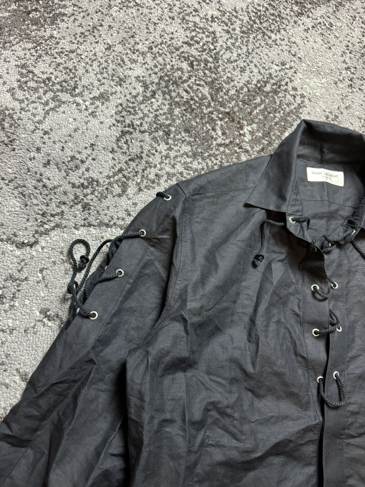 Saint Laurent Paris × Vintage Vintage Saint Laurent Paris Linen Blouse Opium Black Lace Size US M / EU 48-50 / 2 - 3 Thumbnail