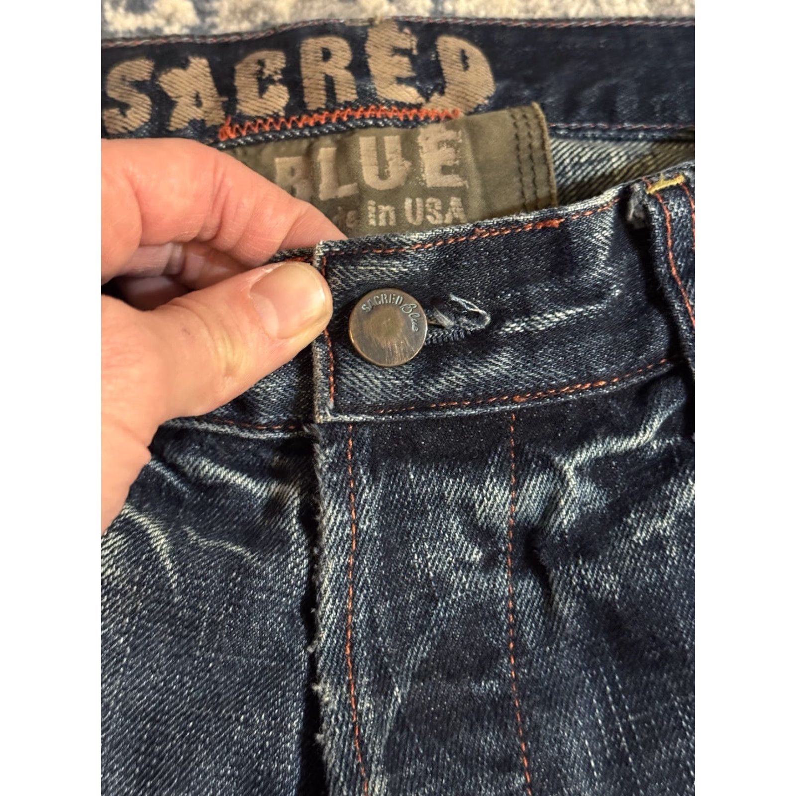 Denime Sacred Blue Jeans Bootcut Distressed Dark Wash Denim USA Regular Women 32 Inseam 33 Size 24" / US 00 / IT 34 - 3 Thumbnail