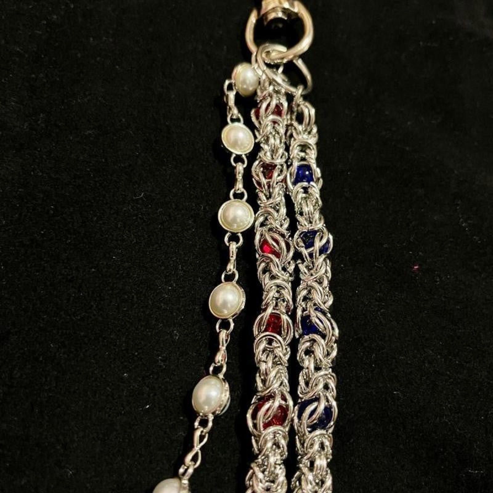 Vintage 3 Pl Layer Gemstone and Pearl Wallet Chain. Pants Chain Size ONE SIZE - 3 Thumbnail