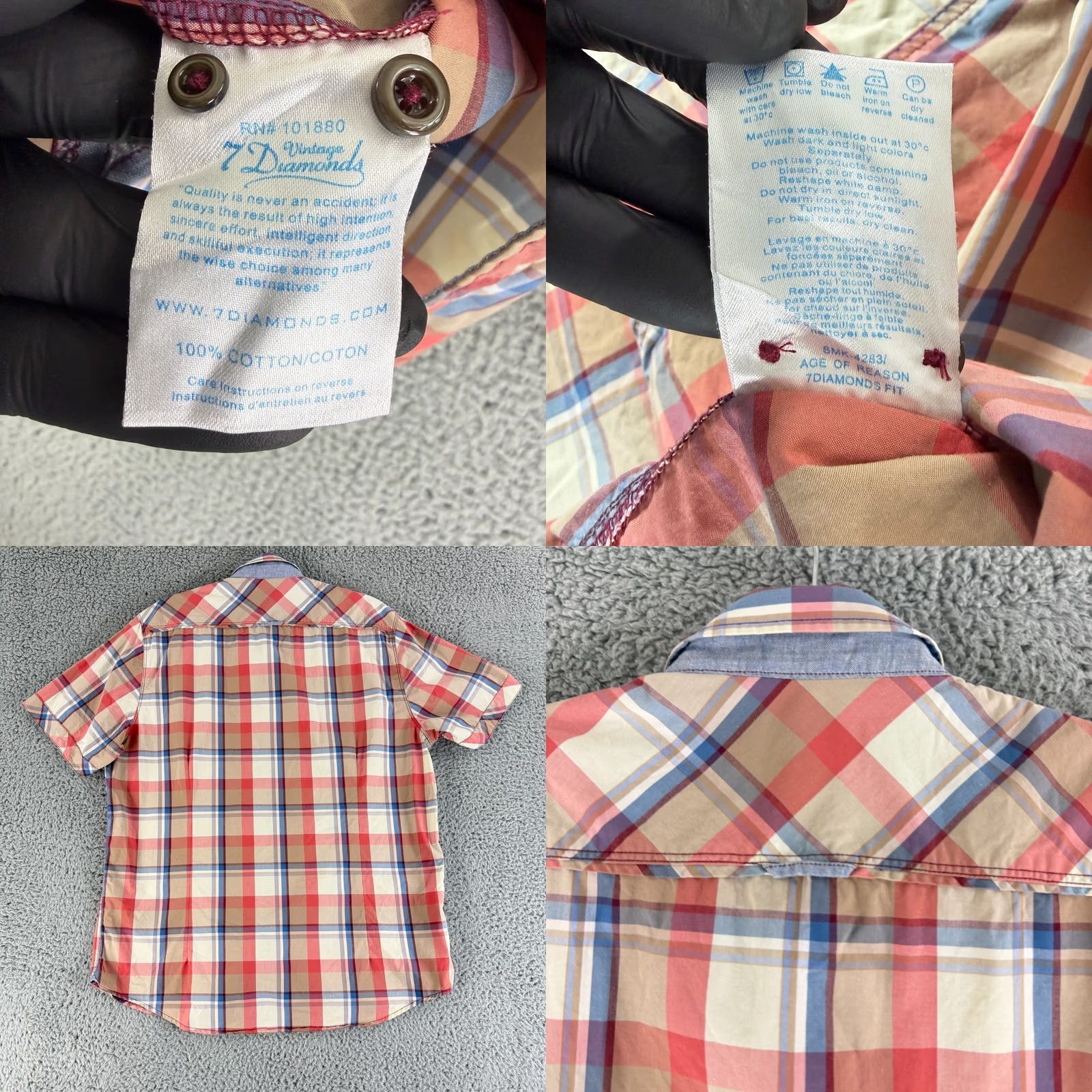 Vintage 7 Diamonds Vintage Button-Down Shirt Men Size XXL Blue Plaid Short Sleeve Cotton Size US XXL / EU 58 / 5 - 8 Thumbnail