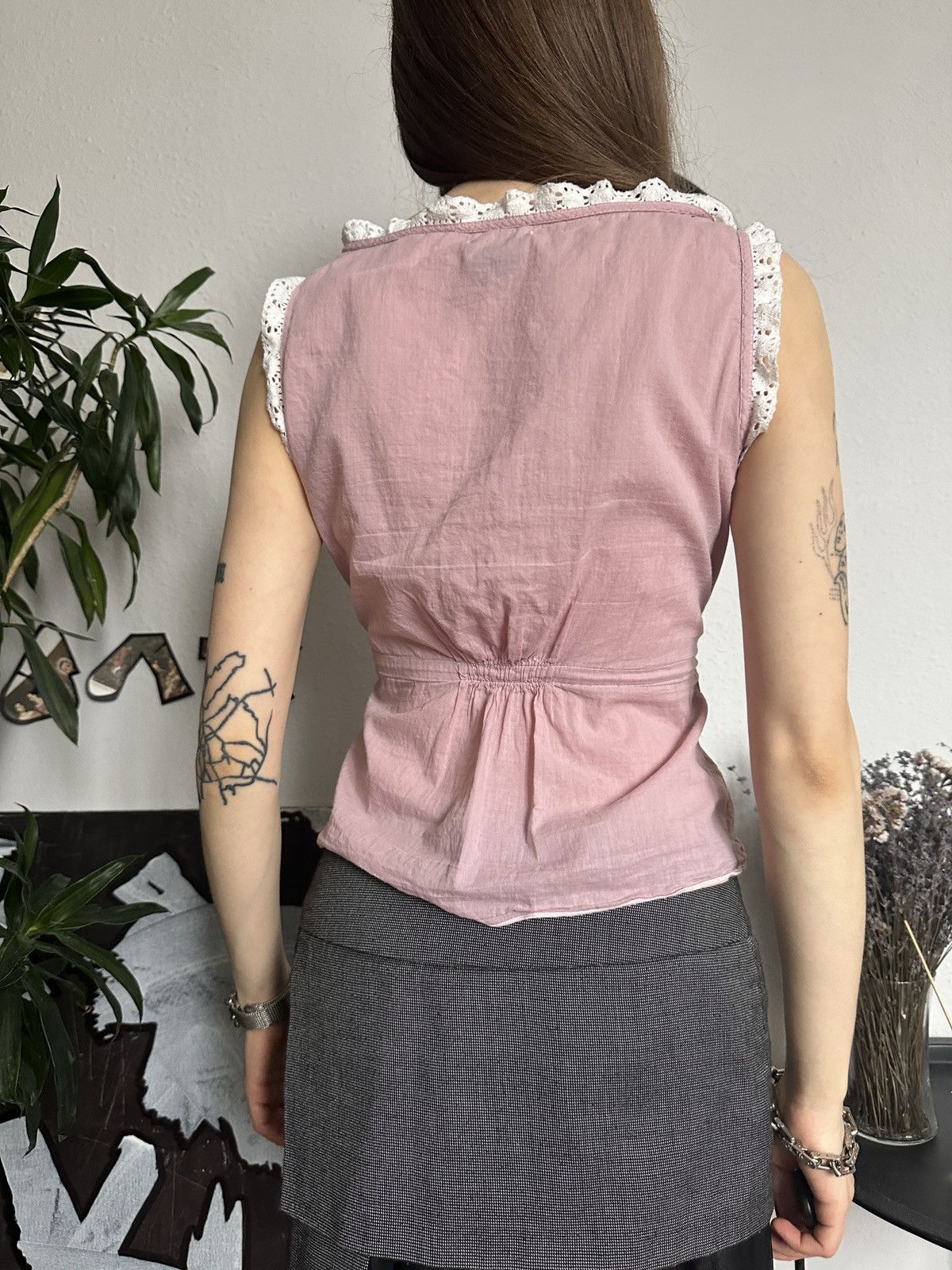 Designer × Vintage Vintage Powder Pink Lace Cute Babydoll Blouse 00s Size M / US 6-8 / IT 42-44 - 4 Thumbnail