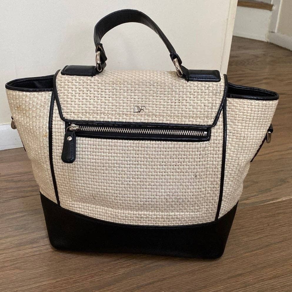 Diane von Furstenberg Diane Von Furstenberg Woven Rattan and Black Leather Satchel Size ONE SIZE - 2 Thumbnail