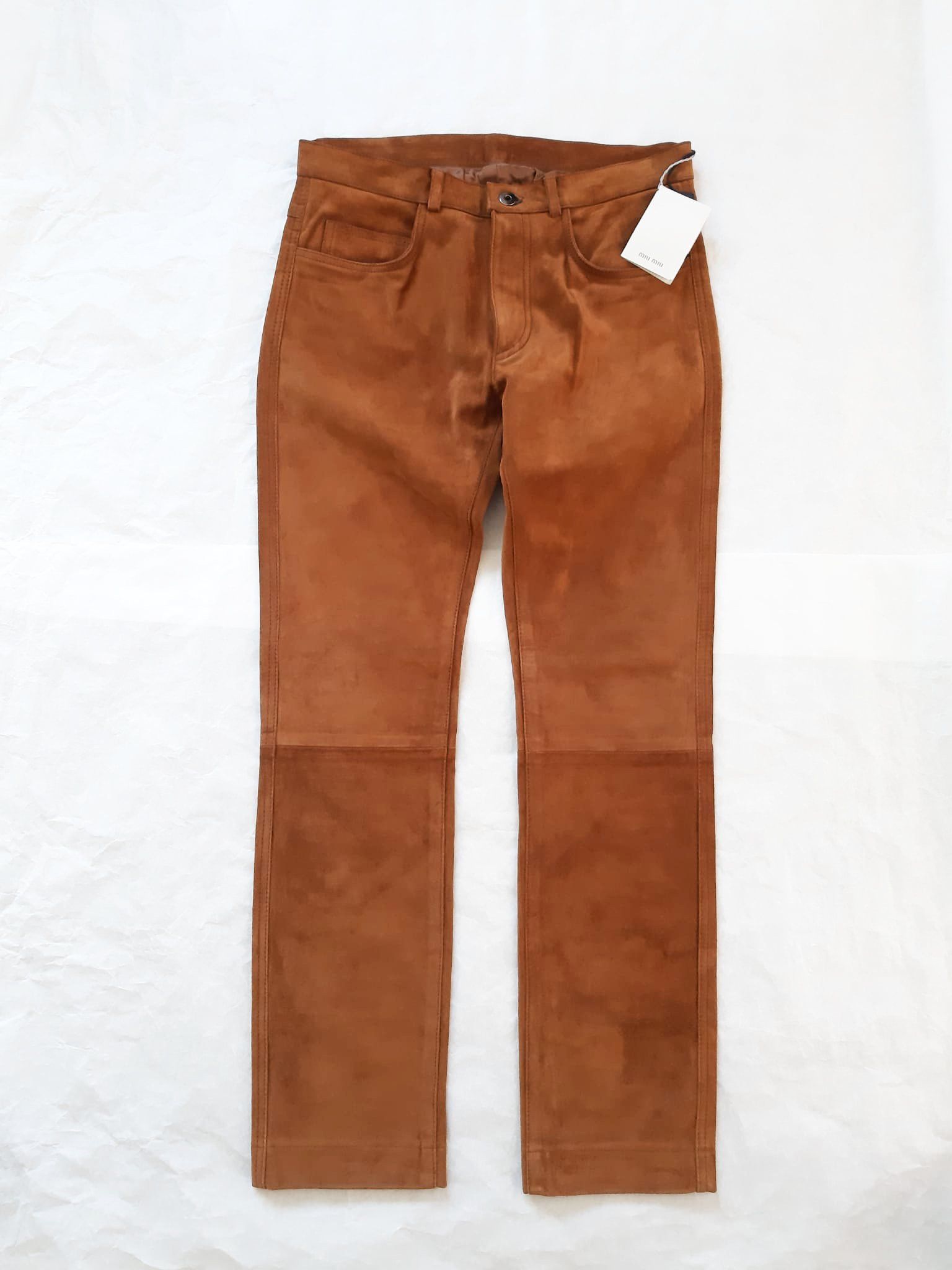 Miu Miu × Prada Miu Miu FW 2005 Runway Camel Suede Pants NWT Size US 30 / EU 46 - 1 Thumbnail