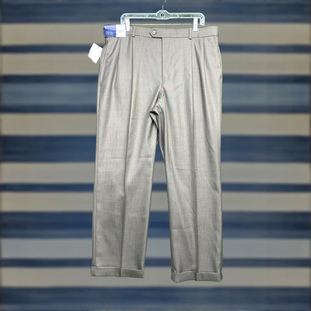 Stafford Stafford Mens Khakis Pants 38x30 Cuffed Pleated Classic Fit Taupe NWT Travel Dressy Formal 38 Regular Mens Size US 38 / EU 54 - 1 Thumbnail