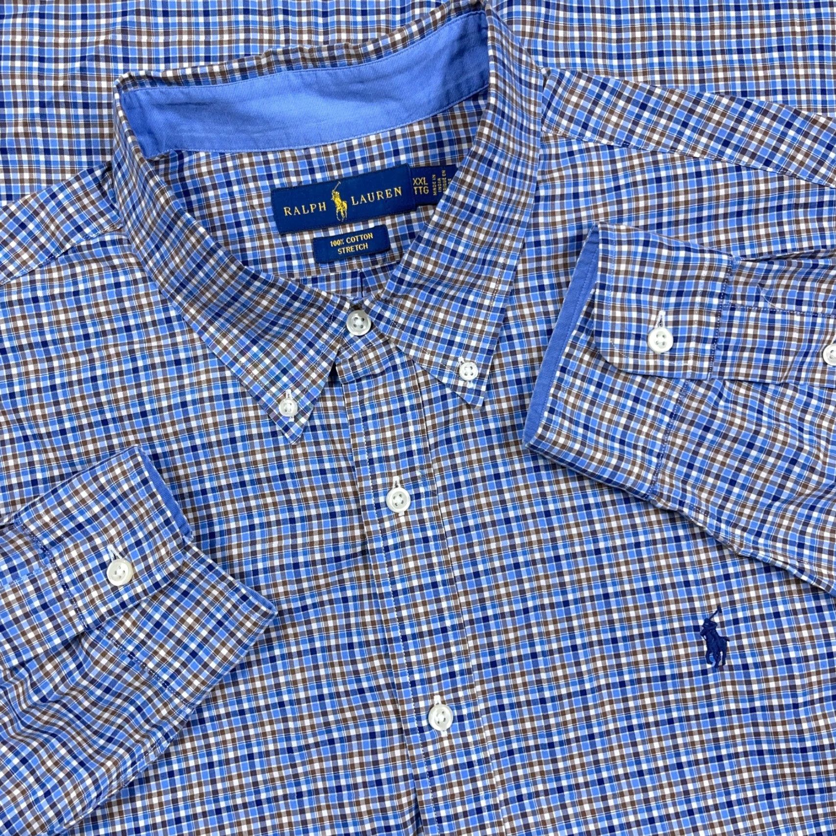 Polo Ralph Lauren Polo Ralph Lauren Shirt Men 2XL Blue Plaid Button-Front Stretch Cotton Casual Dress Shirt Size 48R - 2 Thumbnail