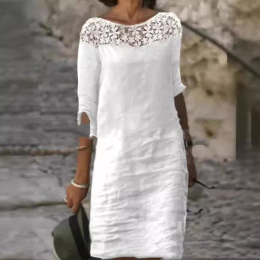 Other Cotton Lace Round Neck Half-length Sleeve Dress Size XL / US 12-14 / IT 48-50 - 1 Thumbnail