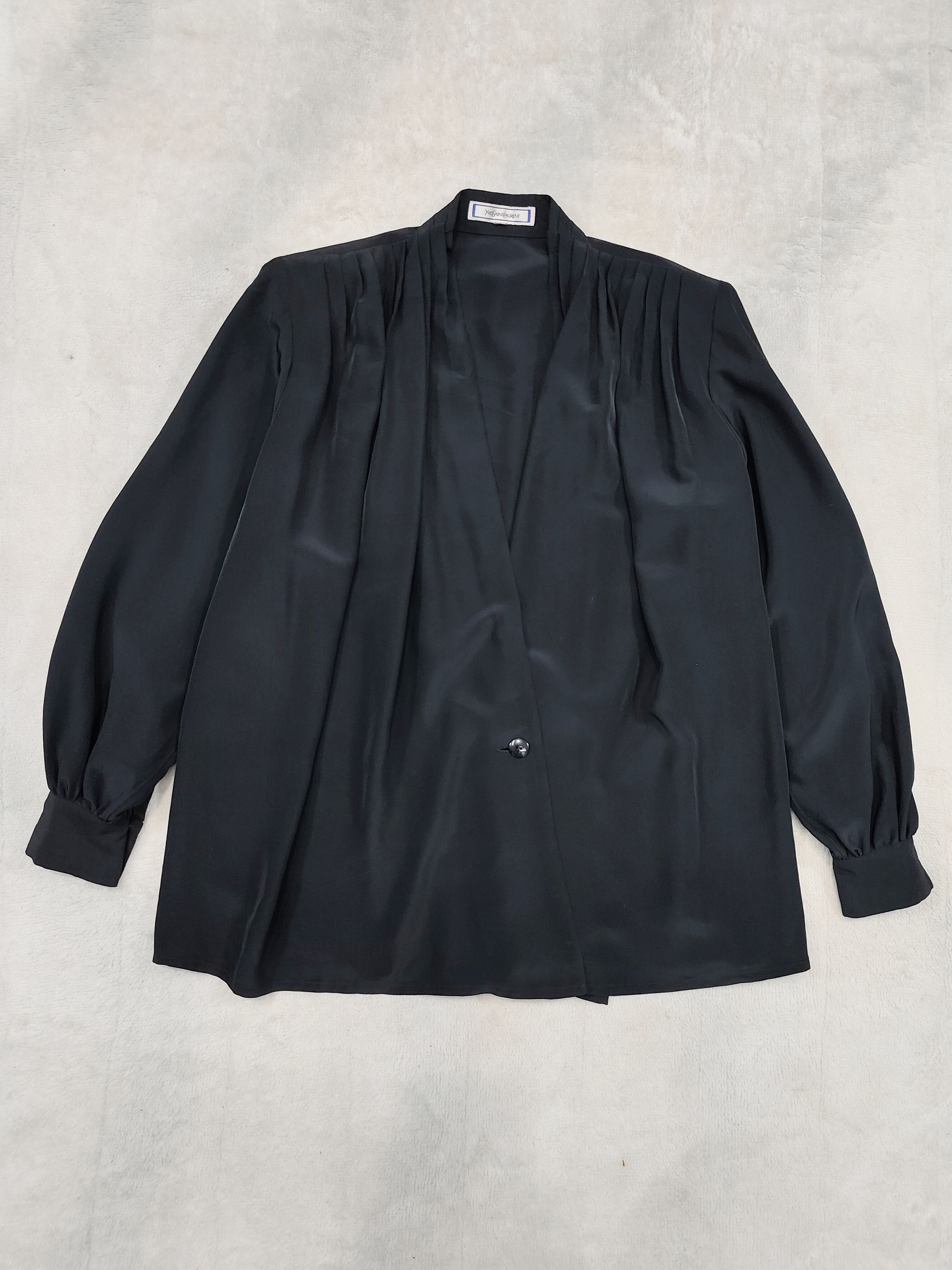 Yves Saint Laurent 80s YSL- Elegant Dark Academia Goth Minimalist Draped Blouse Size L / US 10 / IT 46 - 6 Thumbnail