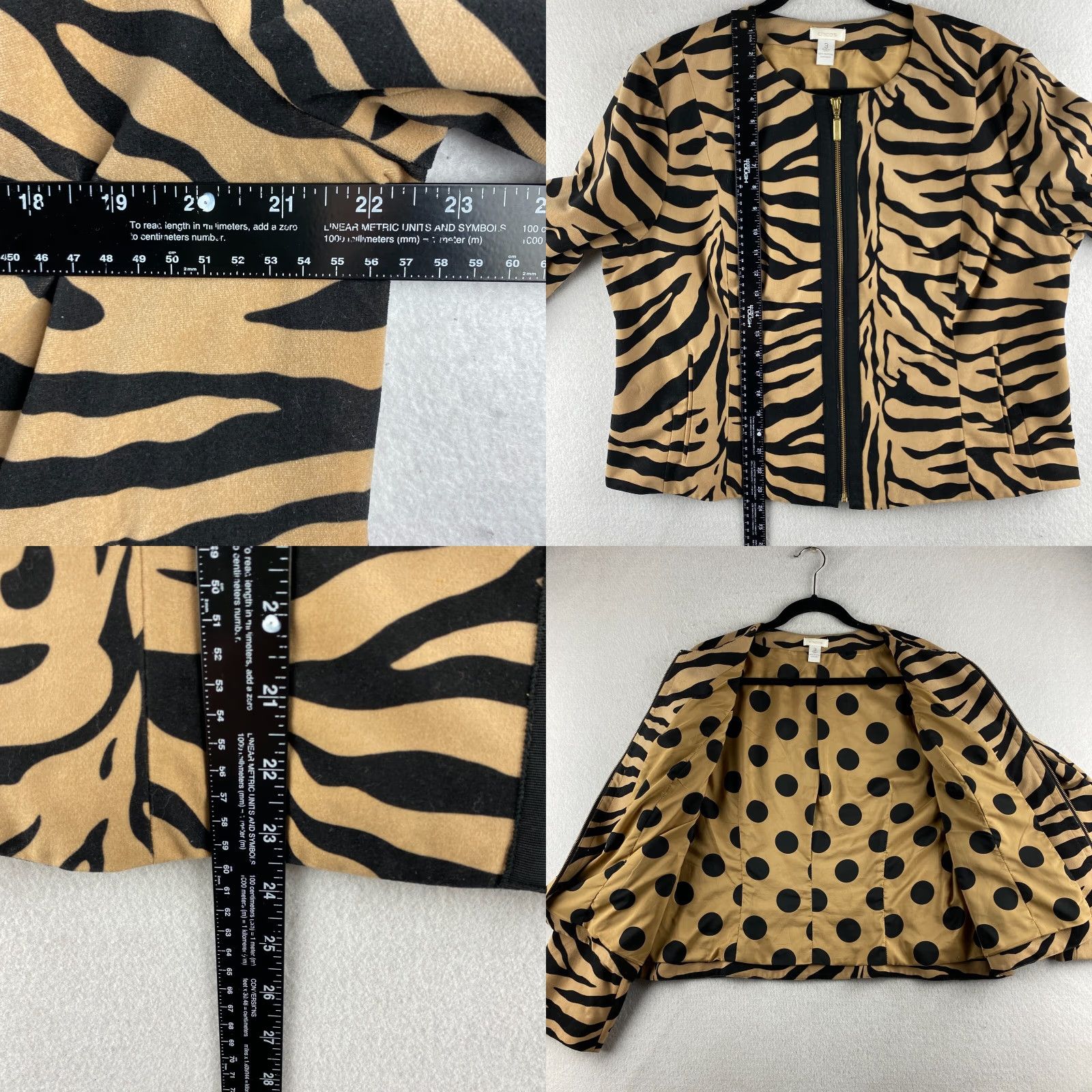 Vintage Chico's Jacket Womens 3 Black Orange Full Zip Tiger Polka Dot Pattern Pockets Size XS / US 0-2 / IT 36-38 - 8 Thumbnail