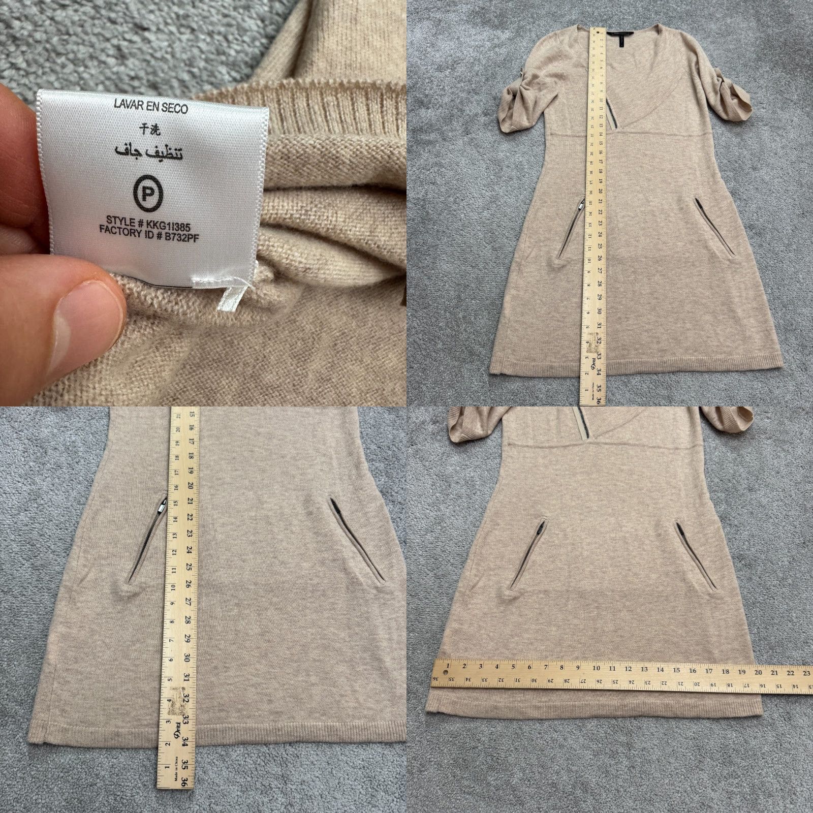 Bcbgmaxazria BCBGMaxazria Wool Midi Sweater Dress Womens 2XL Beige Blue Roll Tab Sleeve V-Neck Knit Zipper Short Sleeve Casual Workwear Modern Designer Holiday Size XXL / US 16-18 / IT 52-54 - 8 Thumbnail