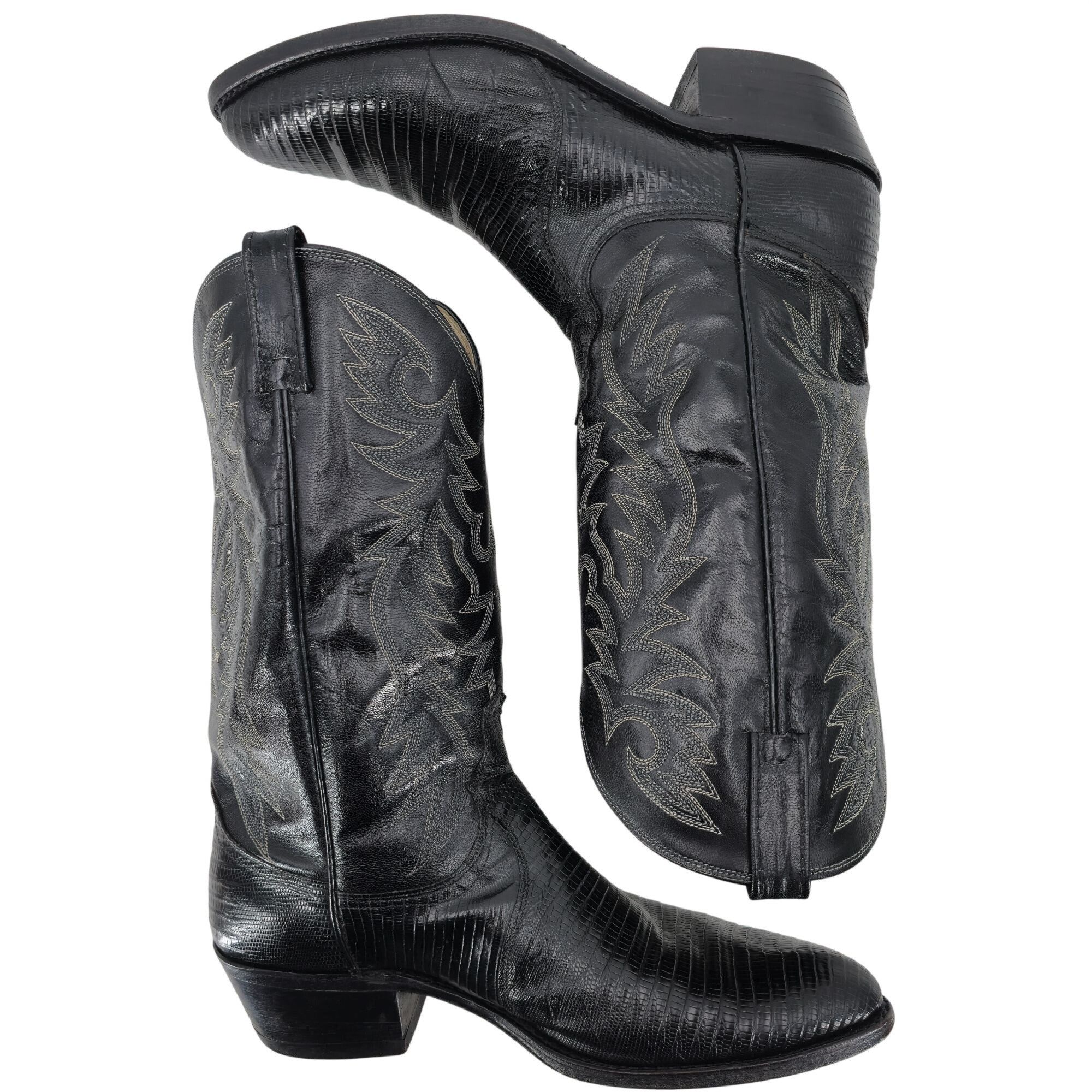 Dan Post Mens 12D Exotic Teju Lizard Vintage Dan Post Black Cowboy Size US 12 / EU 45 - 8 Thumbnail