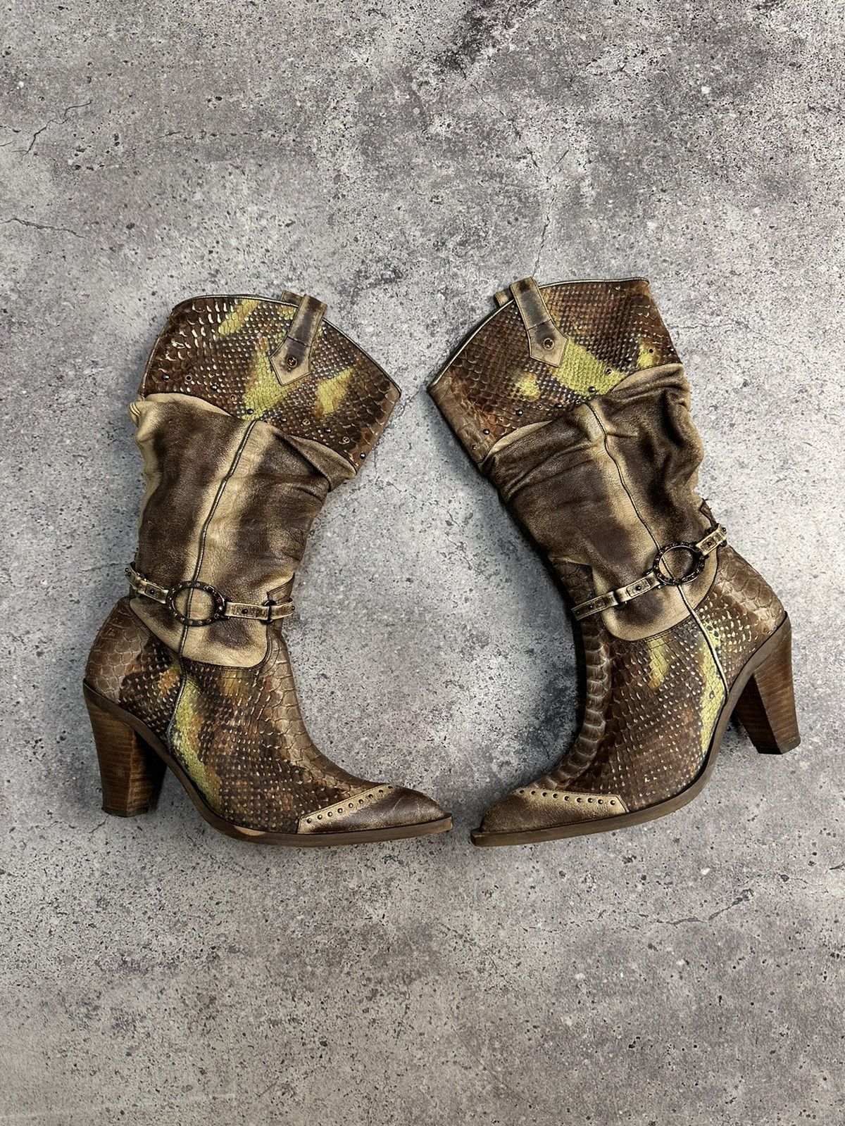 Avant Garde x Vintage Leather Pitons Cowboy Boots Western Shoes Snake in Brown, Men's (Size 9)
