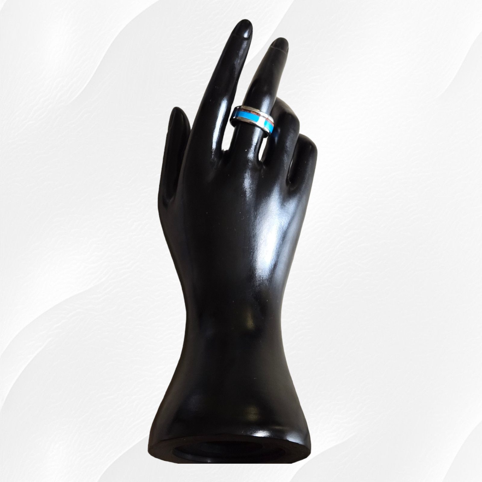 Other Turquoise Wood Pattern Stainless Steel Fashion Ring Size 8 Size ONE SIZE - 2 Thumbnail