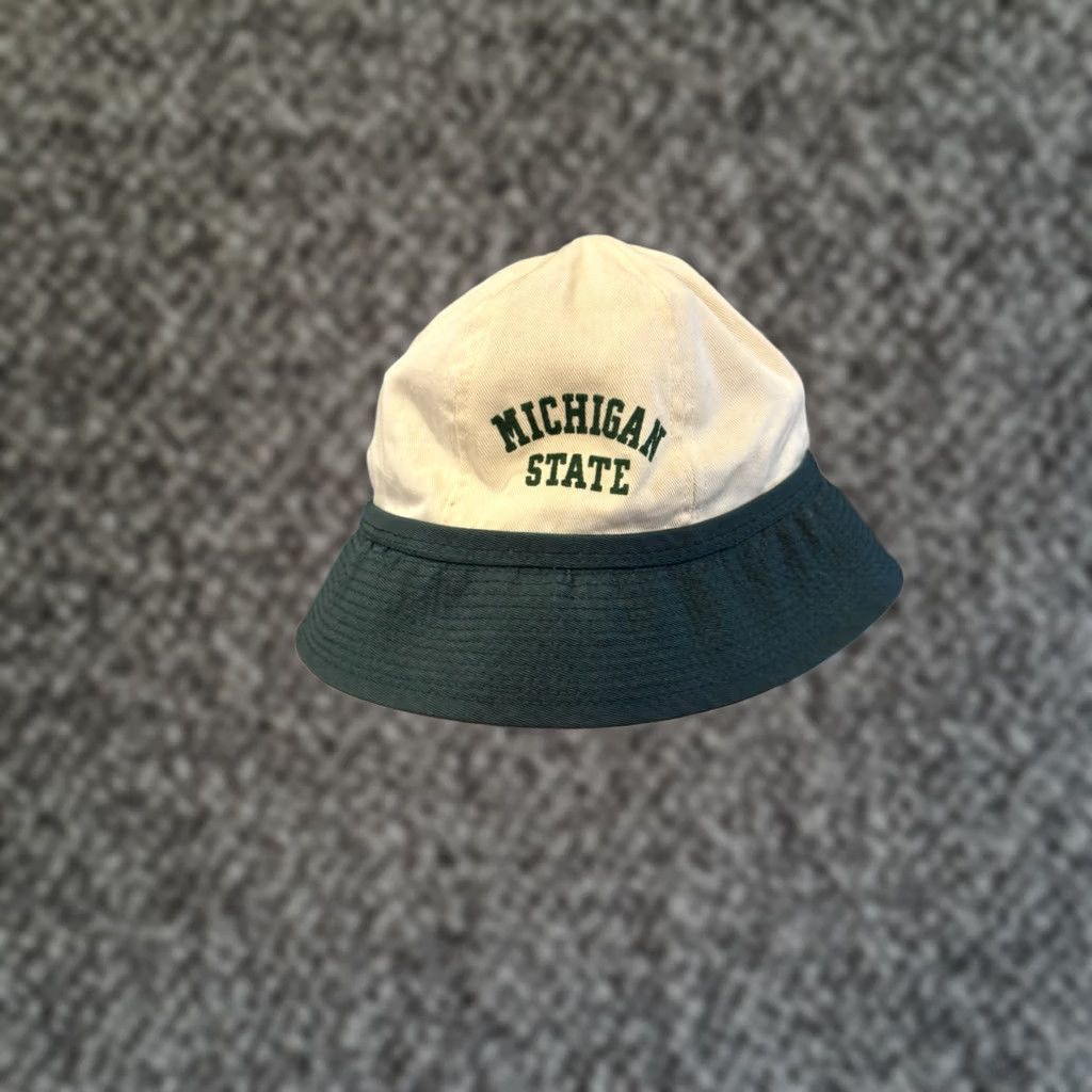 Champion VINTAGE Champion Bucket Hat MSU Michigan State University Spartans Size M White & Green Cotton Canvas Men 1950s College Sports 50s Size ONE SIZE - 1 Thumbnail