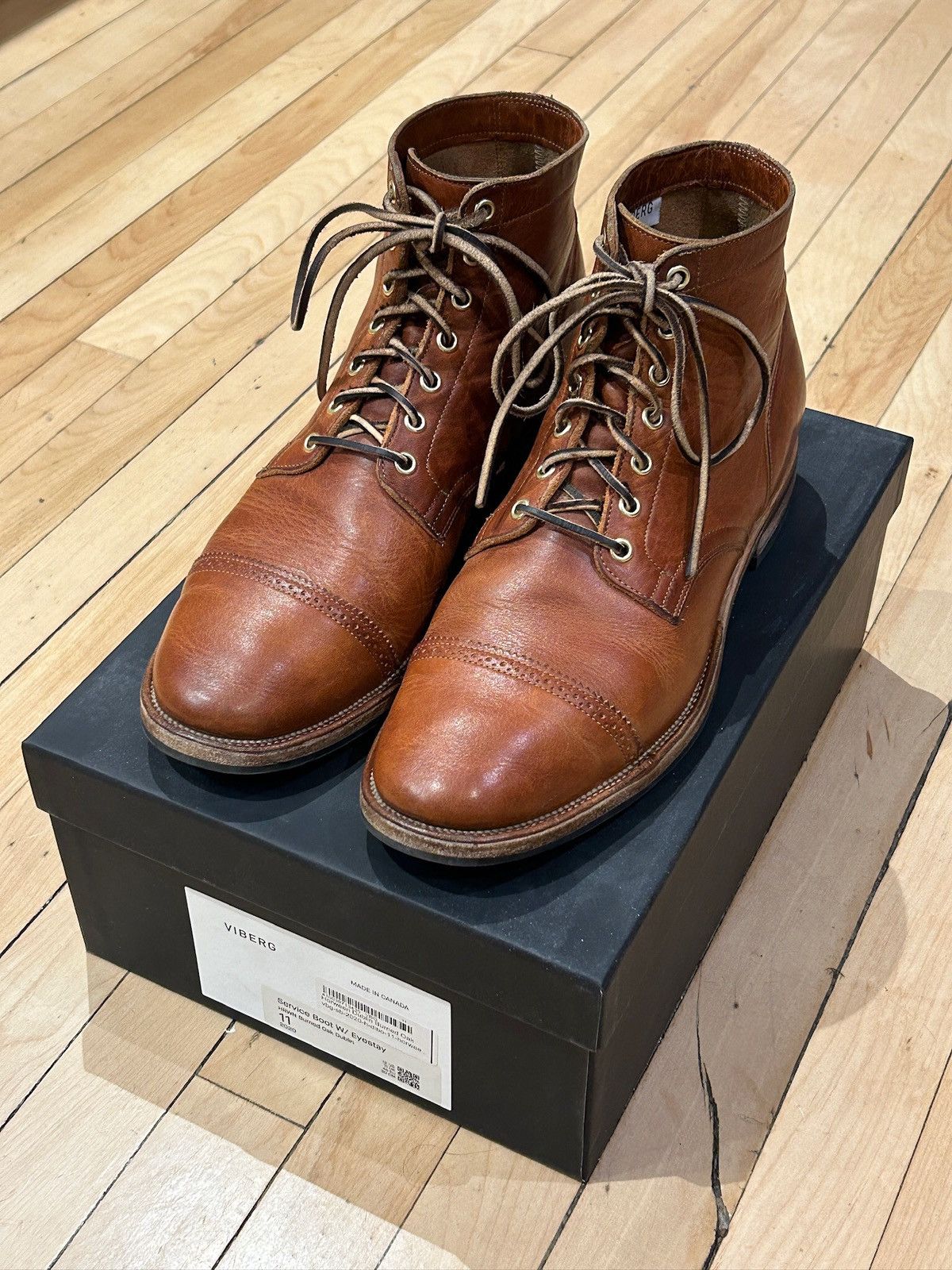 image of Viberg 2030 Service Boots In Horween Burned Oak Dublin in Brown, Men's (Size 12)