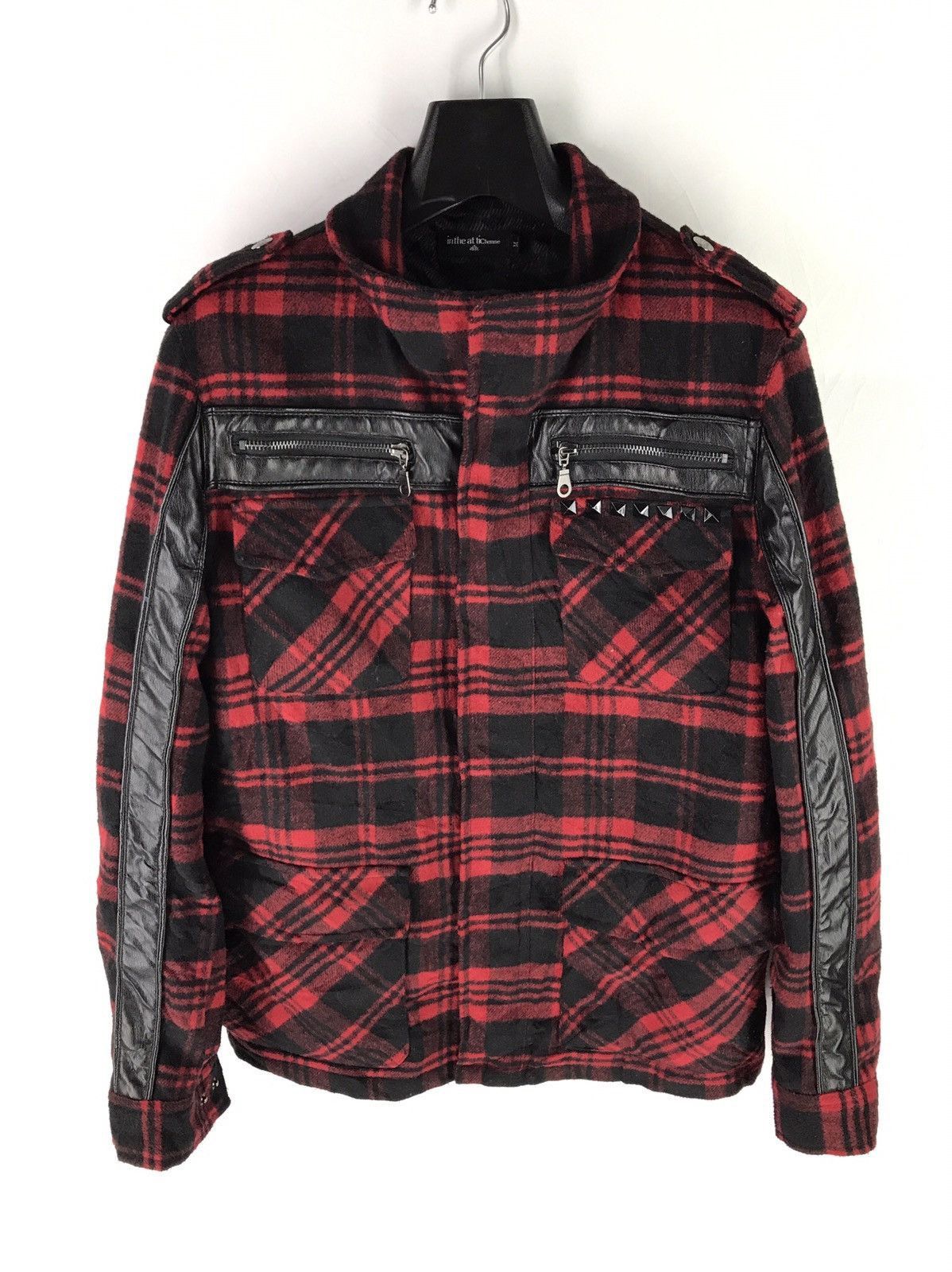 In The Attic Red Plaid InTheAttic Studded Jacket Size US L / EU 52-54 / 3 - 1 Thumbnail