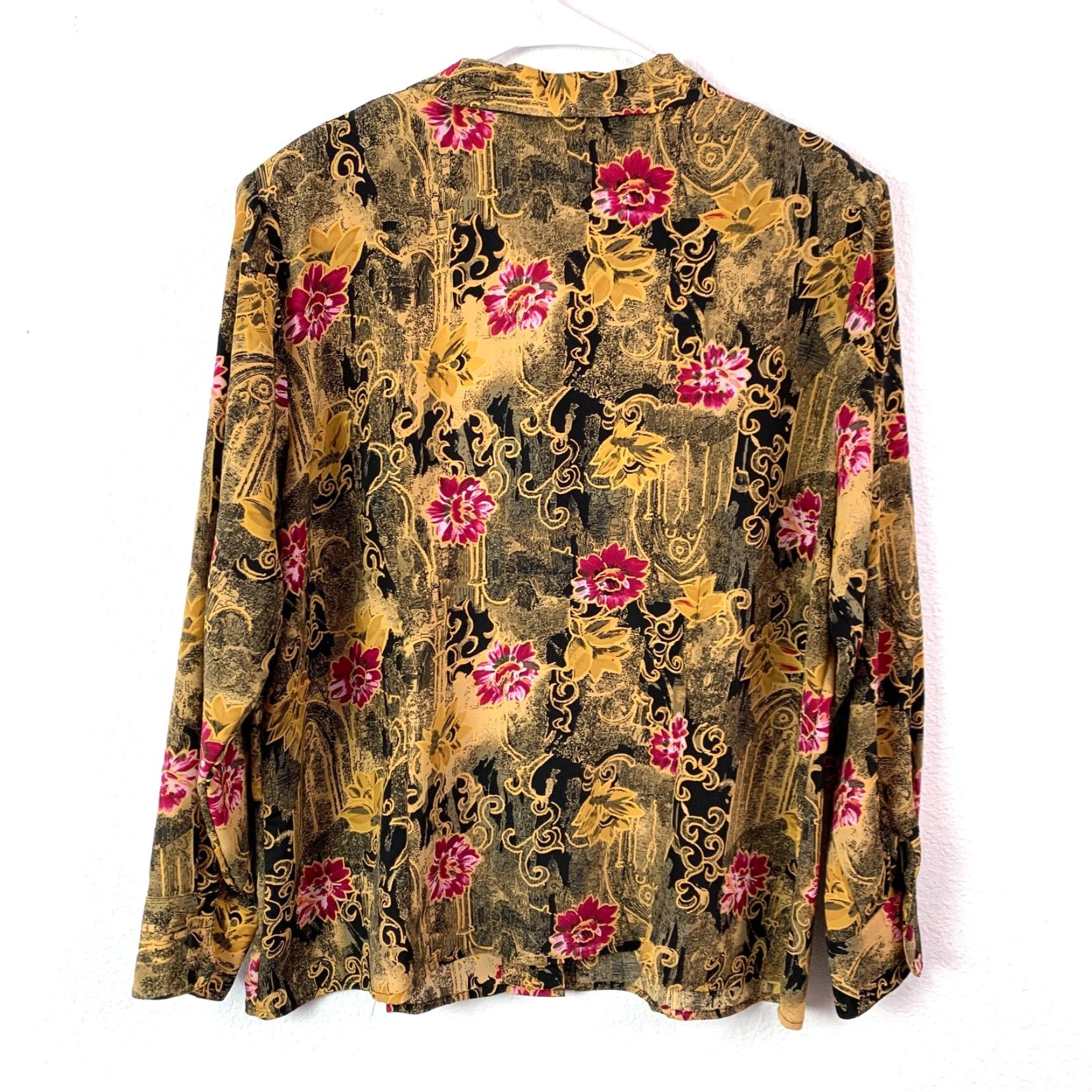 Vintage VINTAGE Christie & Jill Abstract Floral Shirt Blouse Womens 20W Gold Polyester Long Sleeve Collared Plus Size 20W Blouse Womens 20W Size 3XL / US 20-22 - 6 Thumbnail