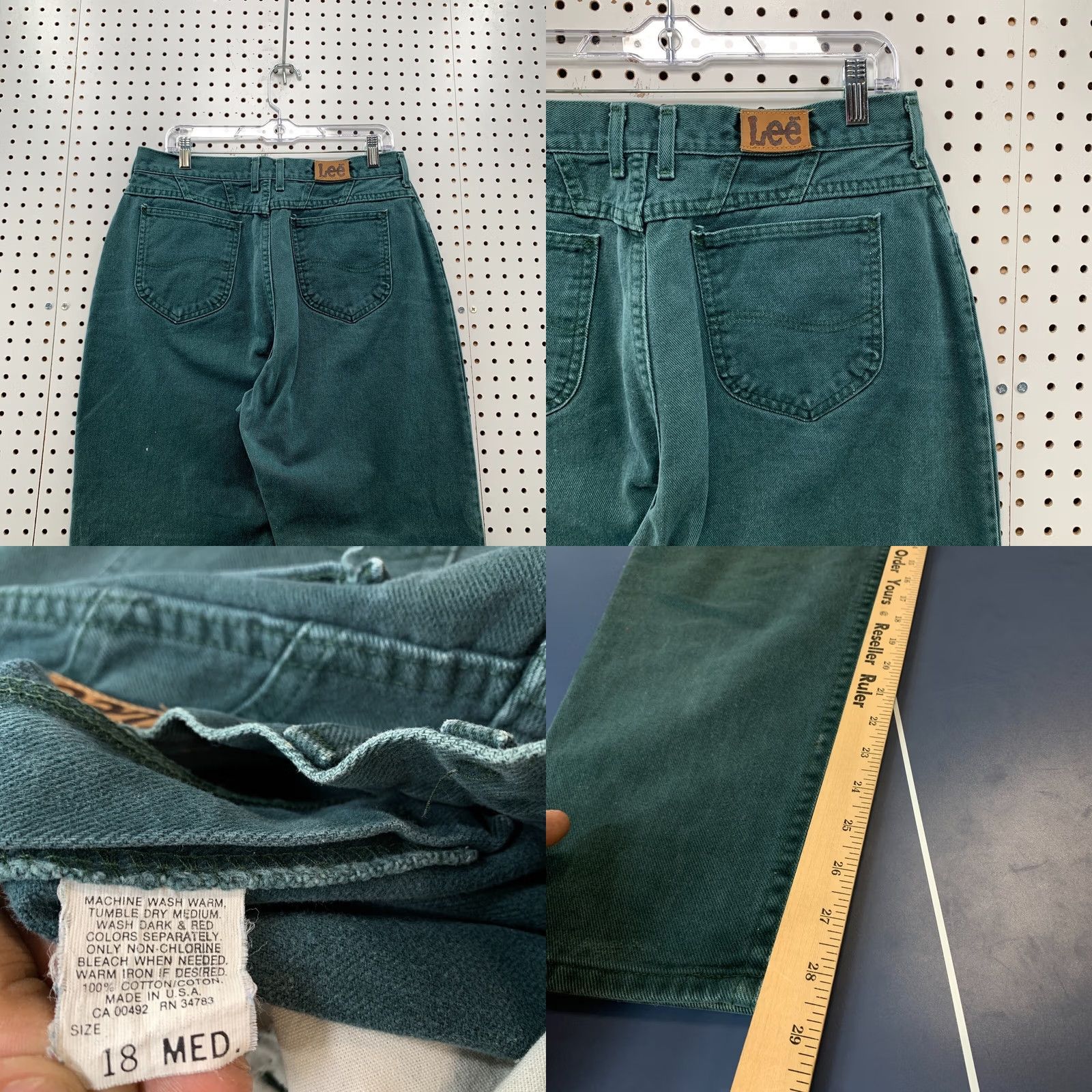 Lee VINTAGE Lee Jeans Womens 16 Green 90s Tapered Denim SIze Fits 32x29 Made USA Size 38" / US 16 / IT 52 - 9 Thumbnail