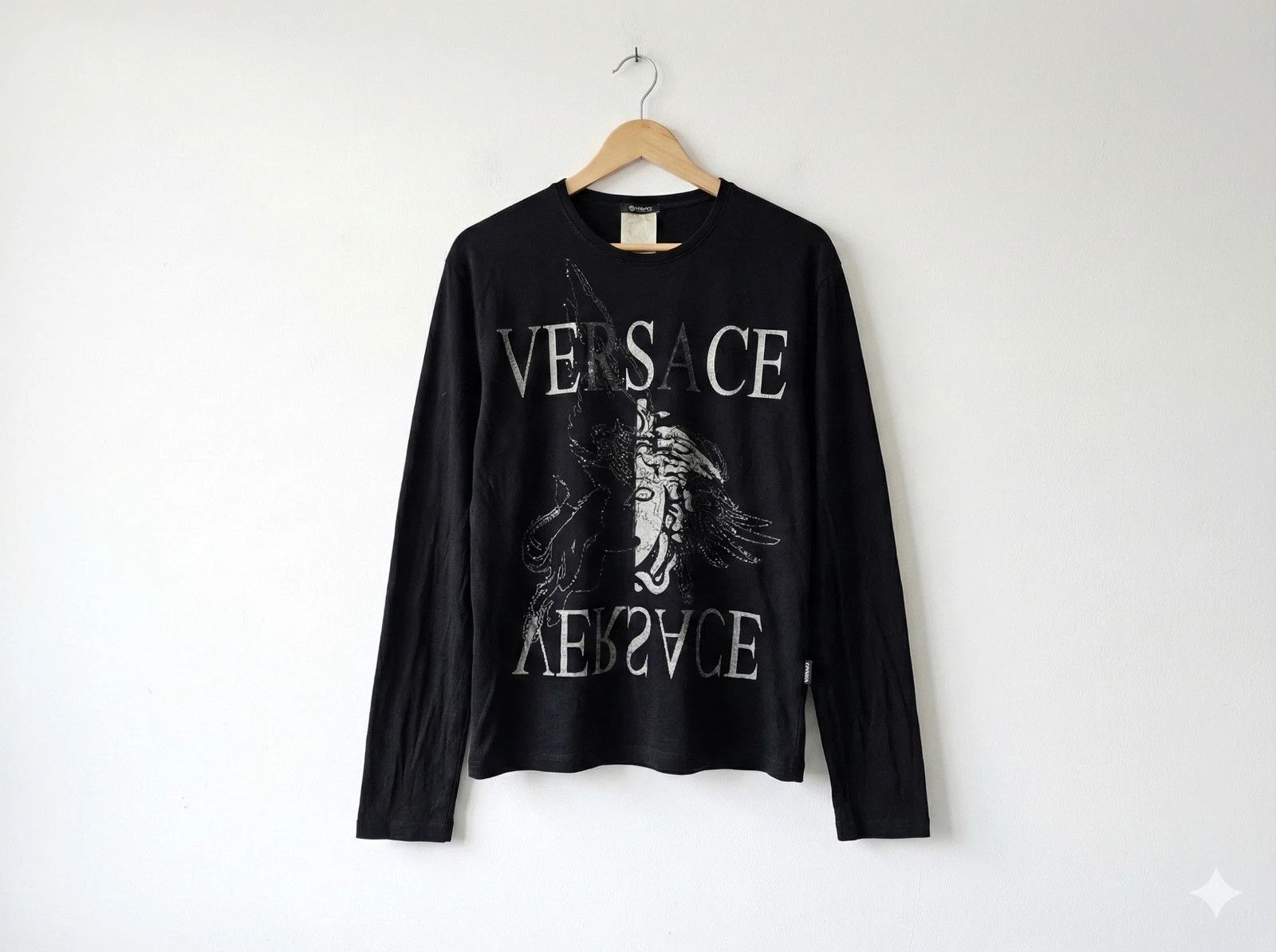 Versace Versace Classic 90s Medusa Rhinestone Black Long Sleeve Top Size L / US 10 / IT 46 - 1 Thumbnail
