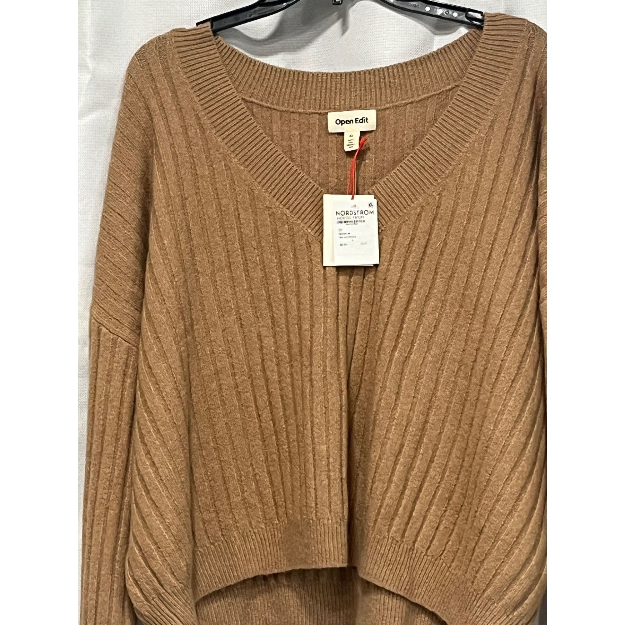 Other OPEN EDIT V-neck Rib Sweater In Tan Cartouche, Sz. XL Size XL / US 12-14 / IT 48-50 - 6 Thumbnail