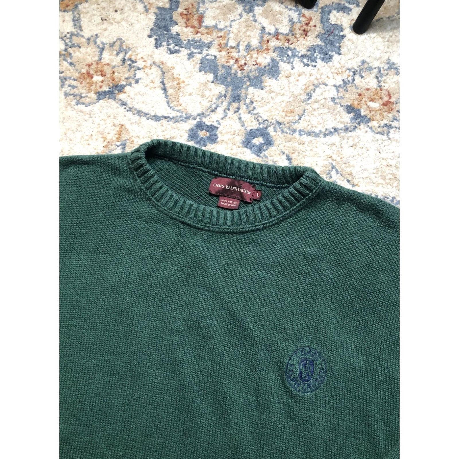 Chaps VINTAGE CHAPS Ralph Lauren Sweater Mens Large Green Cable-Knit Pullover Jacket Long Sleeve Collared Cotton Knit USA 80s 90s Preppy Classic Size US L / EU 52-54 / 3 - 7 Thumbnail