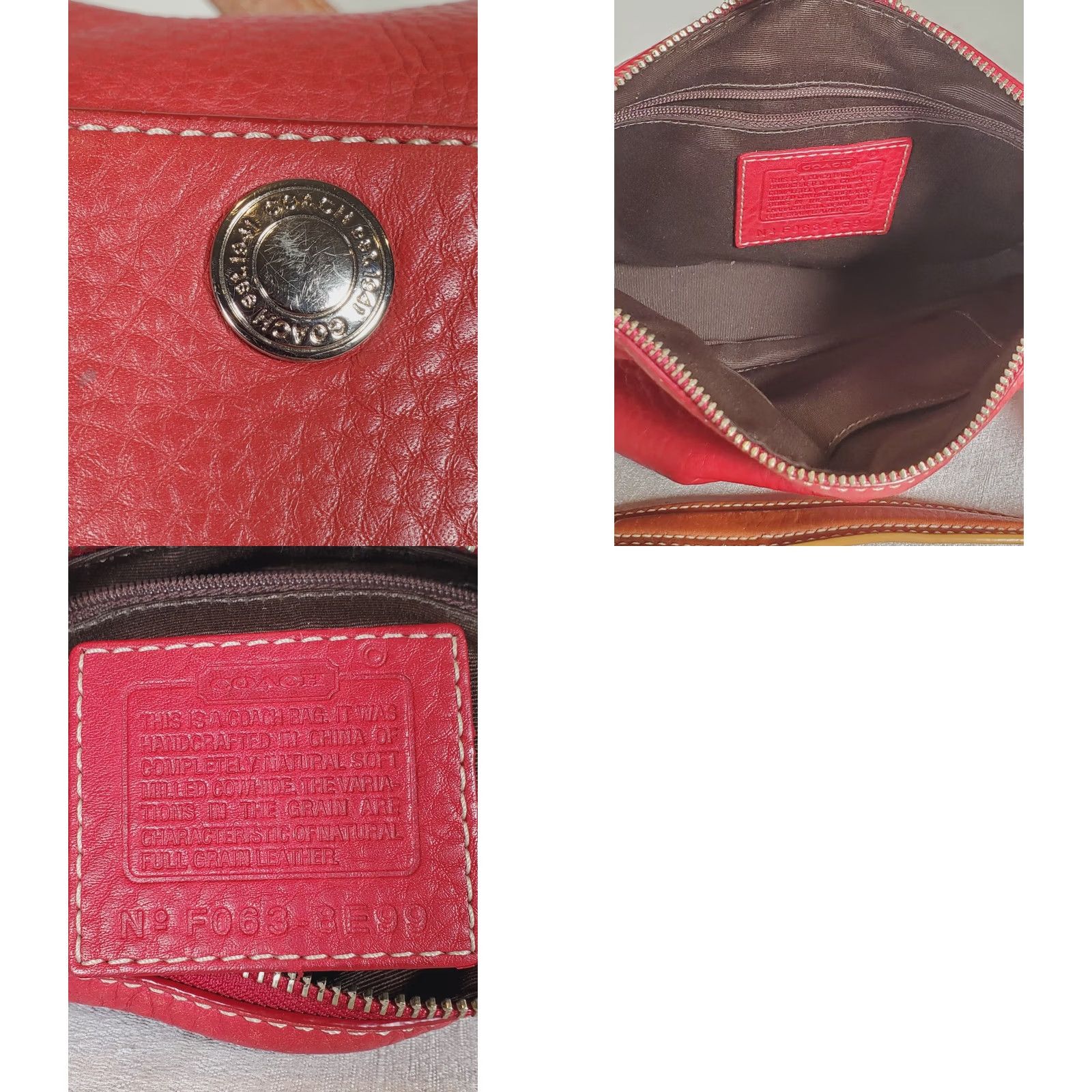 Coach VINTAGE COACH Chelsea Hobo Shoulder Bag 8E99 Red Pebbled Leather Caramel Brown Strap Chelsea Hobo Shoulder Bag Women Medium Red 2005 Y2K Size ONE SIZE - 7 Thumbnail