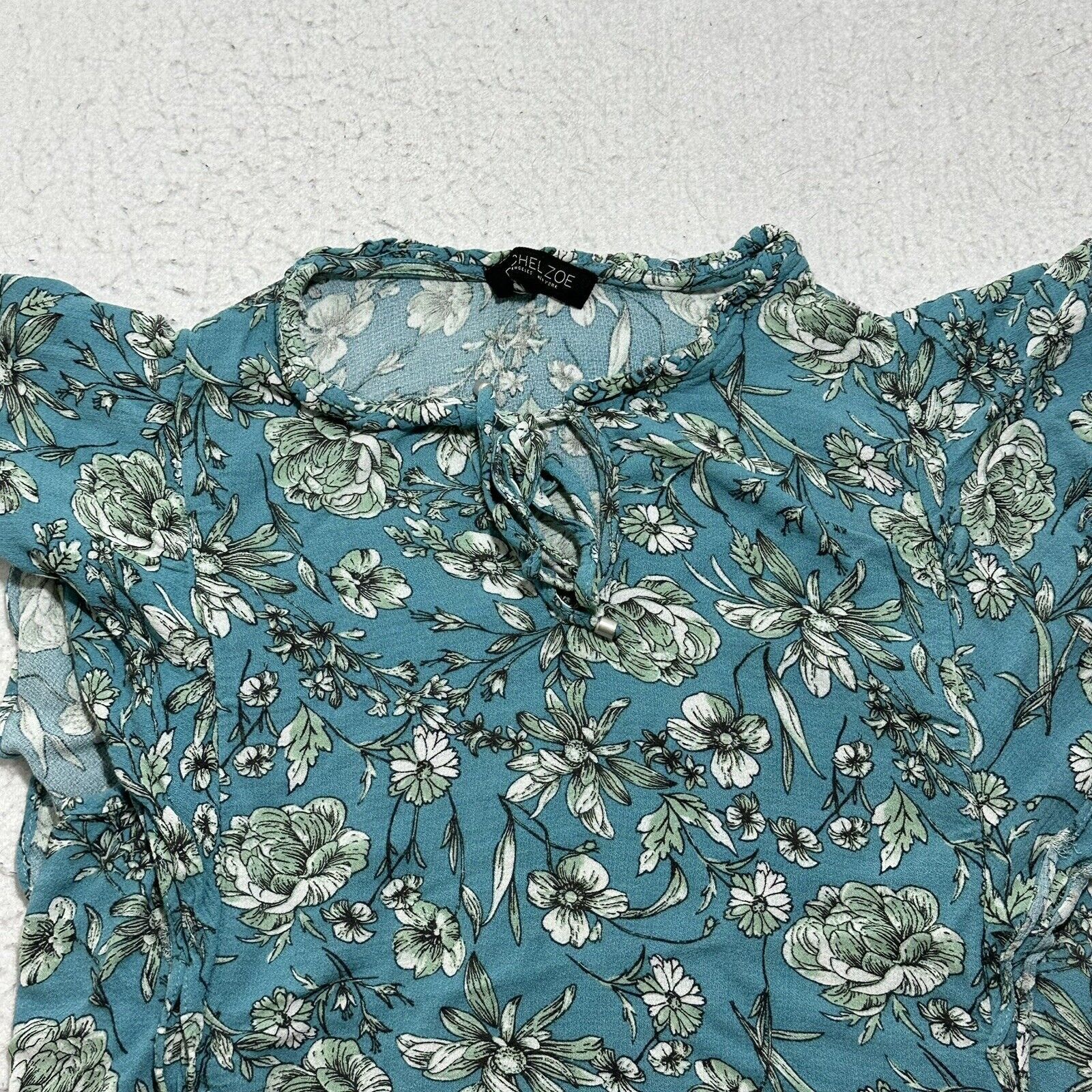 Rachel Zoe Rachel Zoe Medium Floral Teal Blue Ruffle Peasant Blouse Top Size M / US 6-8 / IT 42-44 - 4 Thumbnail
