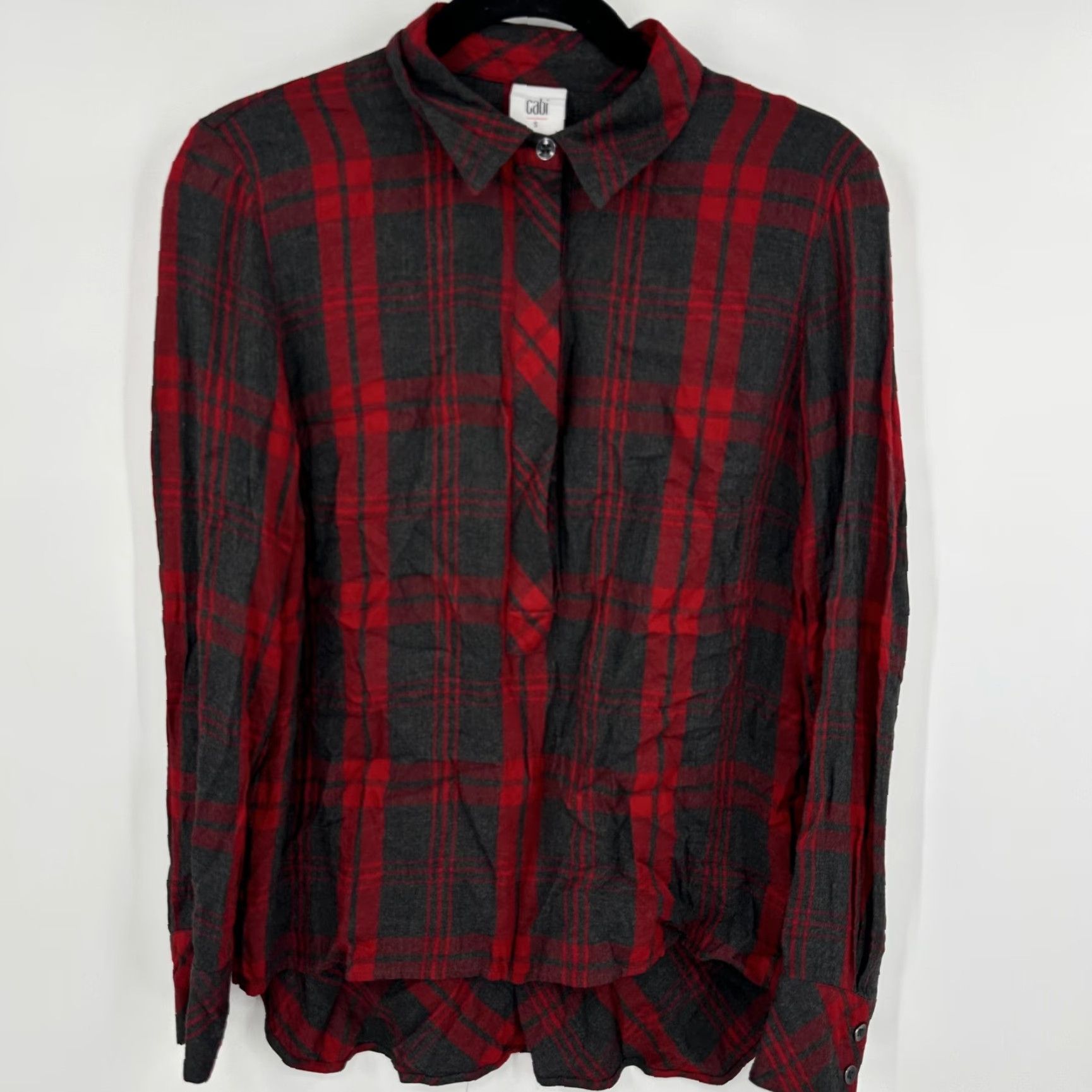 Vintage Cabi Shirt Womens Small Red Black Plaid Button Up Rayon Long Sleeve 3587 Blouse Top Size S / US 4 / IT 40 - 2 Thumbnail
