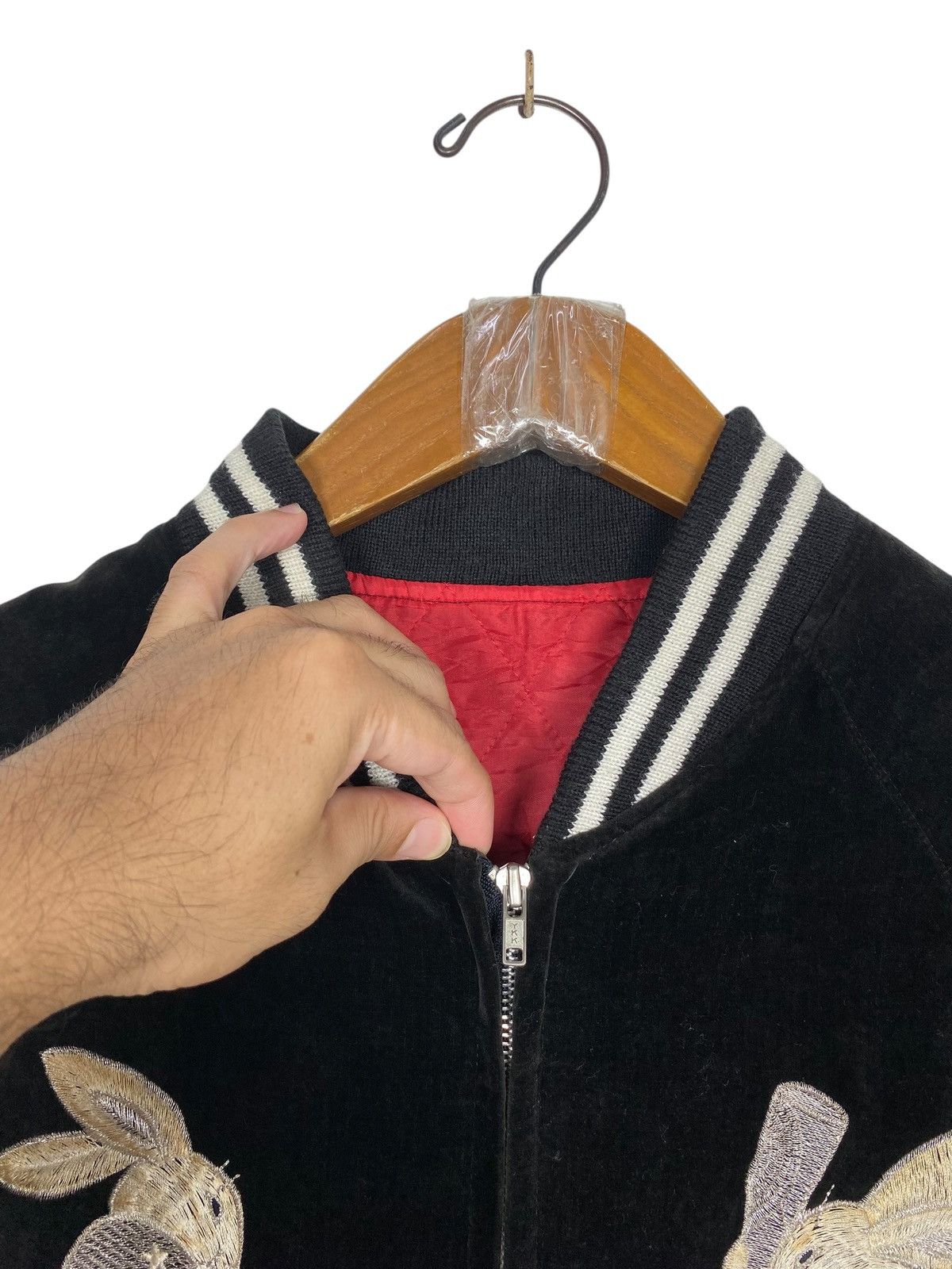 Japanese Brand Rare‼️ Sukajan Dragon Moon Rabbits Embroidery Suede Jacket Size US M / EU 48-50 / 2 - 15 Thumbnail