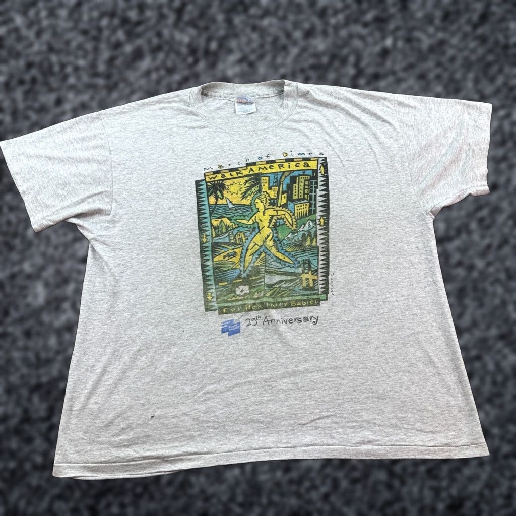 Hanes VINTAGE Hanes T-Shirt Mens XL Gray 90s March Of Dimes Graphic Print Crew Neck Short Sleeve Logo 1990s Mens Size US XL / EU 56 / 4 - 1 Thumbnail